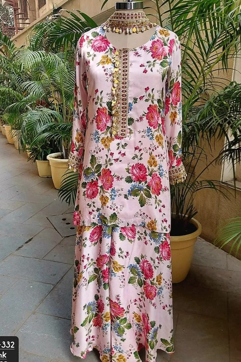 510047 Pink Floral Suit with Dupatta