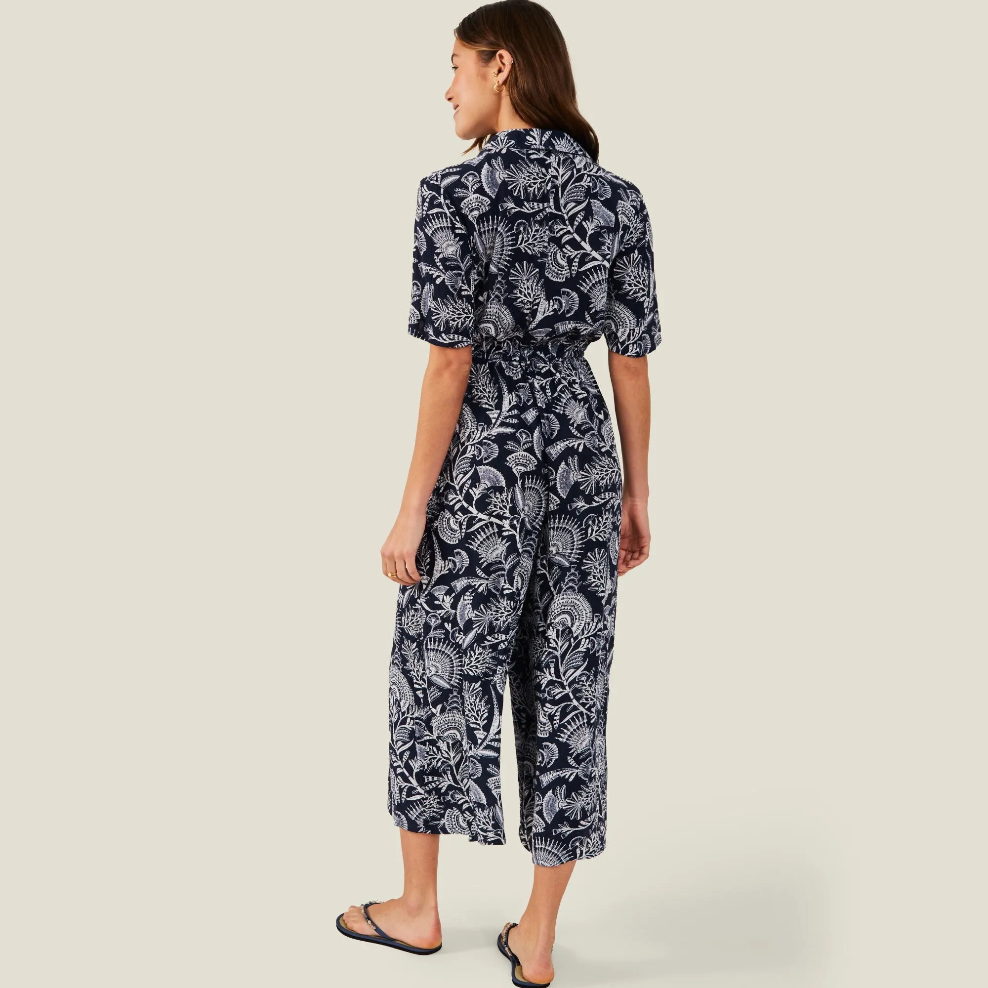 Accessorize London Women's Navy Blue Fan Print Jumpsuit X Small