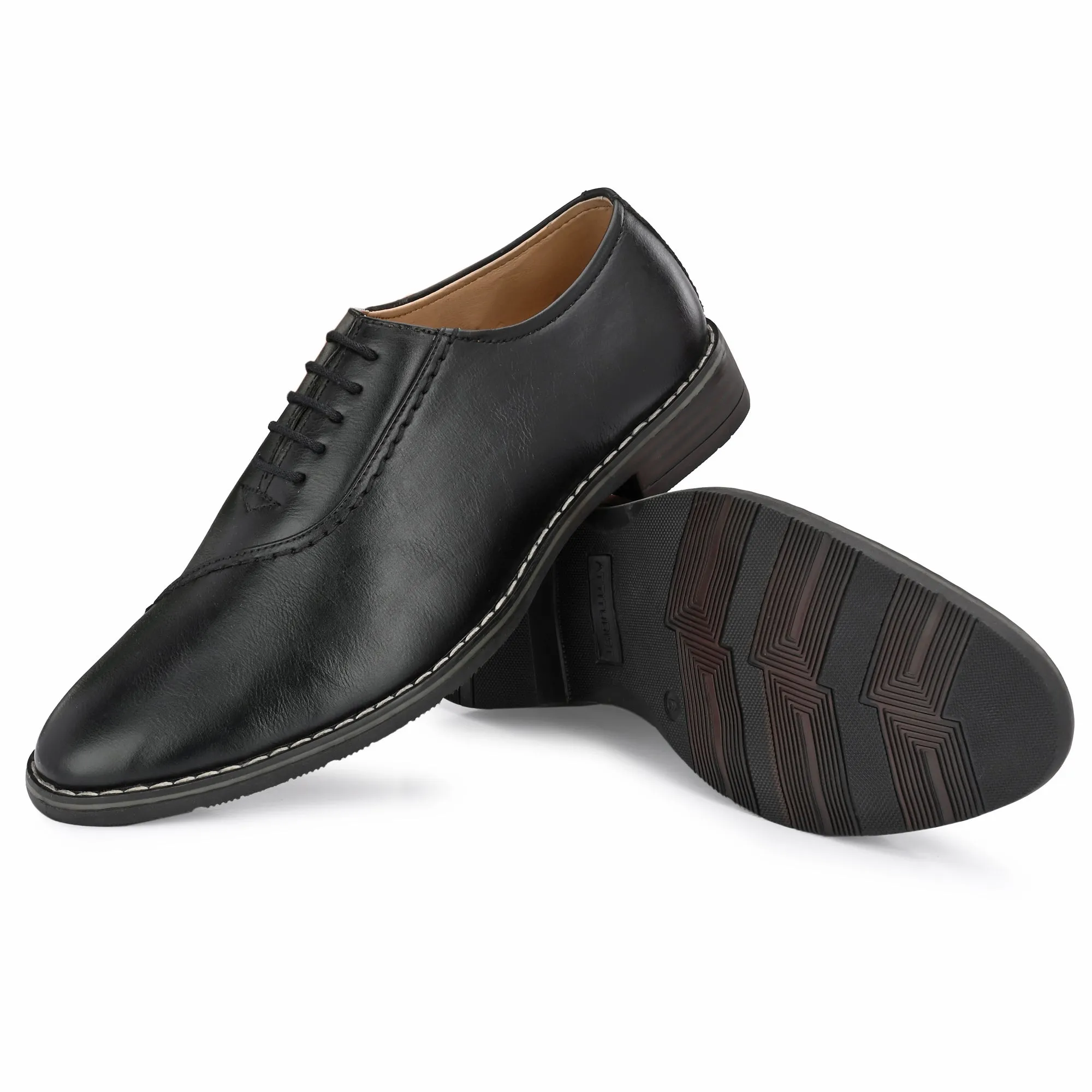 Attitudist Unisex Handcrafted Plain Oxford Black Formal Derby Shoes