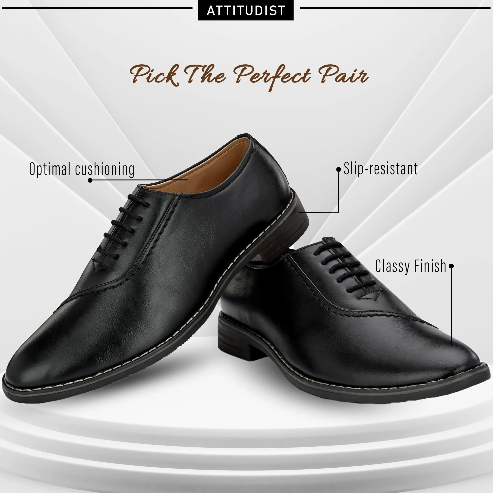 Attitudist Unisex Handcrafted Plain Oxford Black Formal Derby Shoes