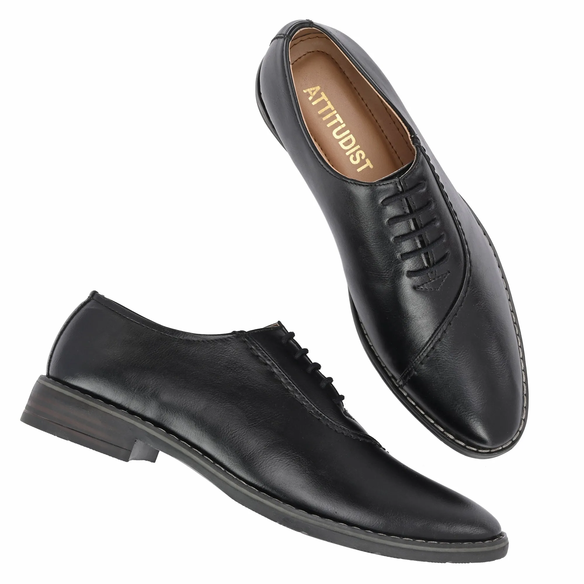 Attitudist Unisex Handcrafted Plain Oxford Black Formal Derby Shoes