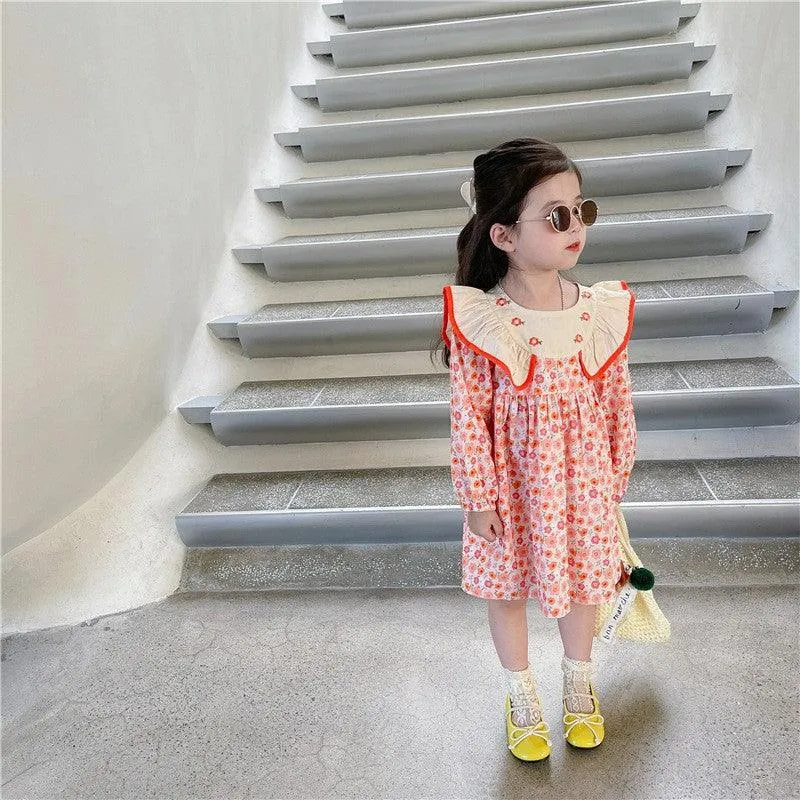 Baby Kid Girls Color-blocking Flower Embroidered Print Dresses