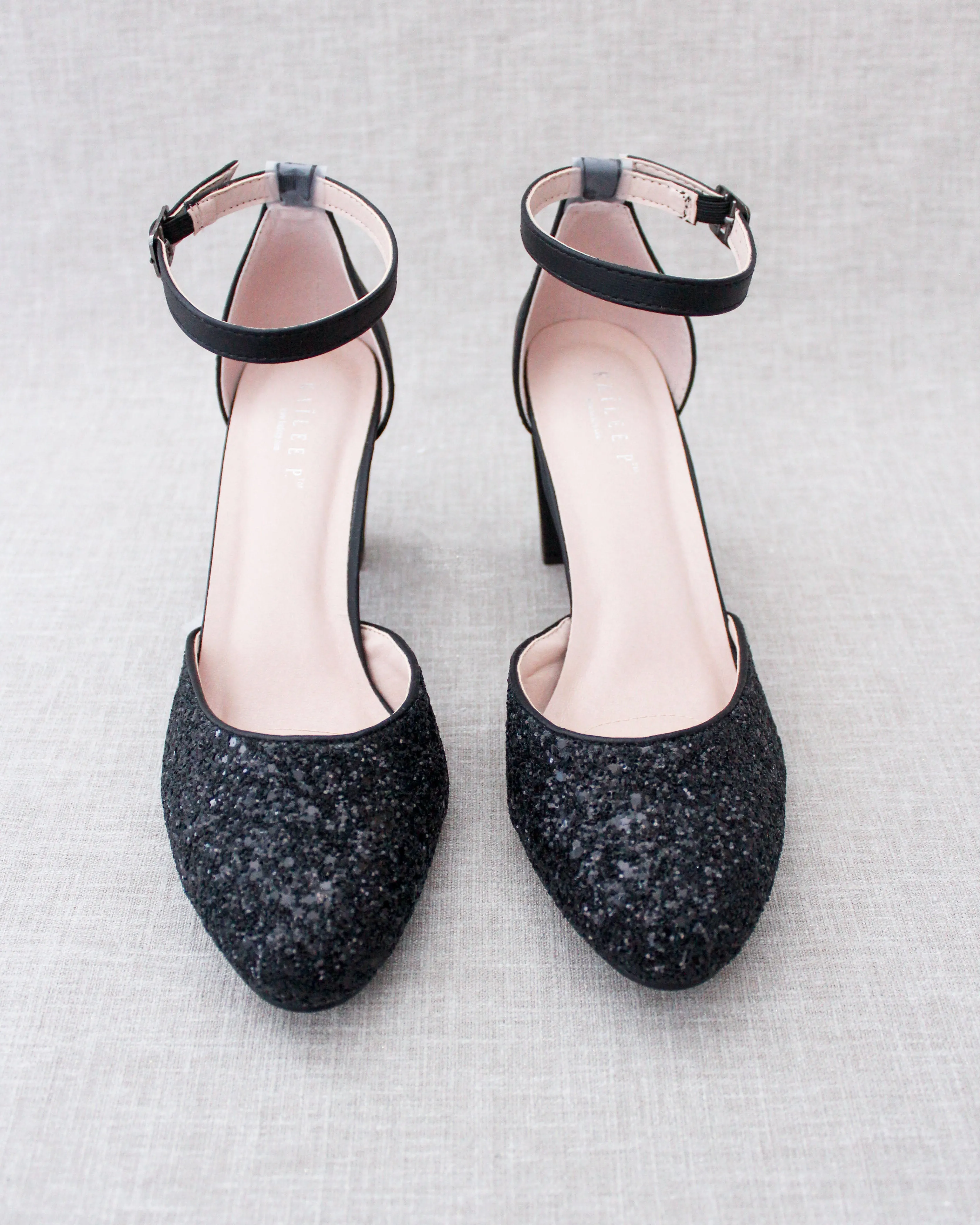 Black Rock Glitter Block Heel with Ankle Strap