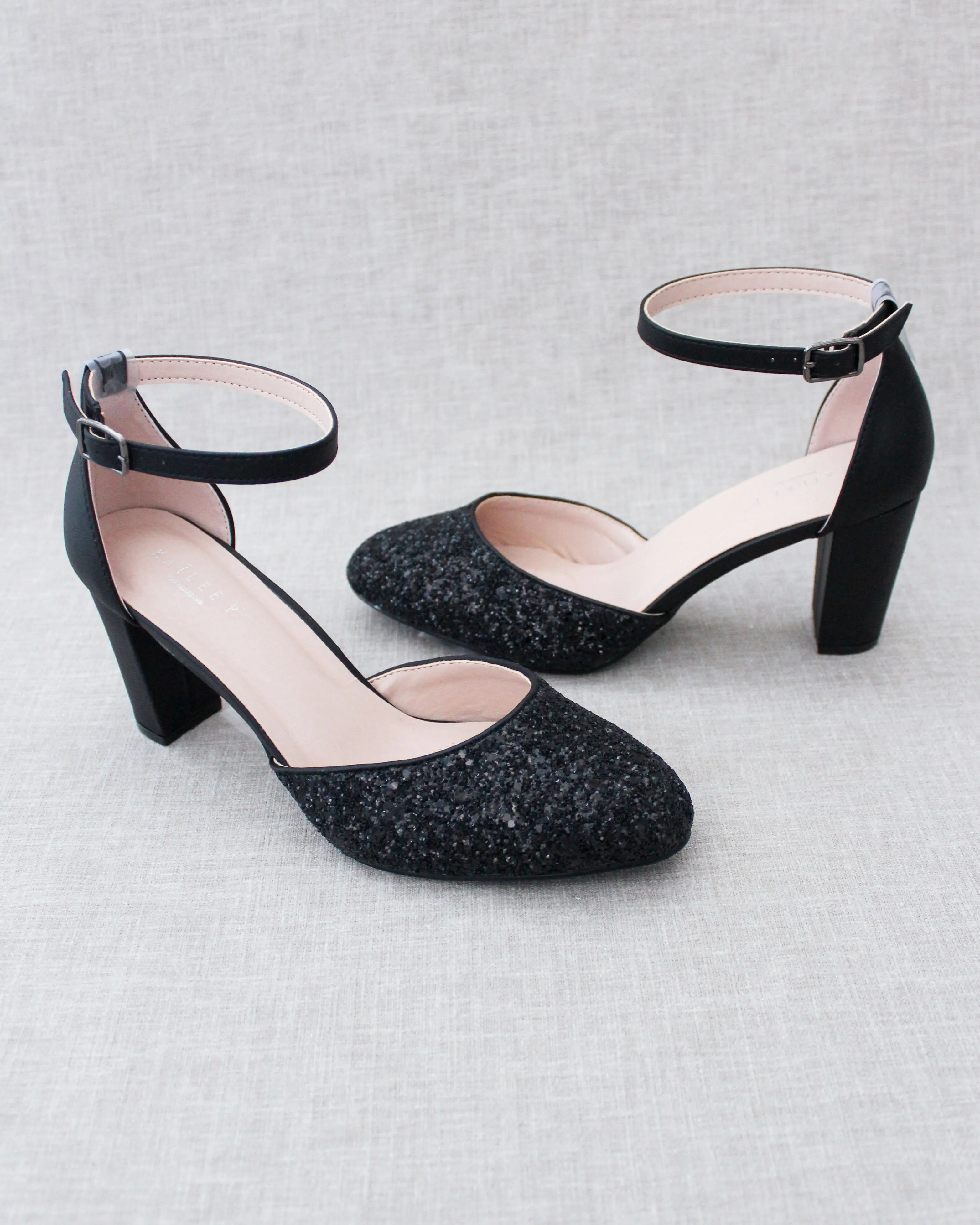 Black Rock Glitter Block Heel with Ankle Strap