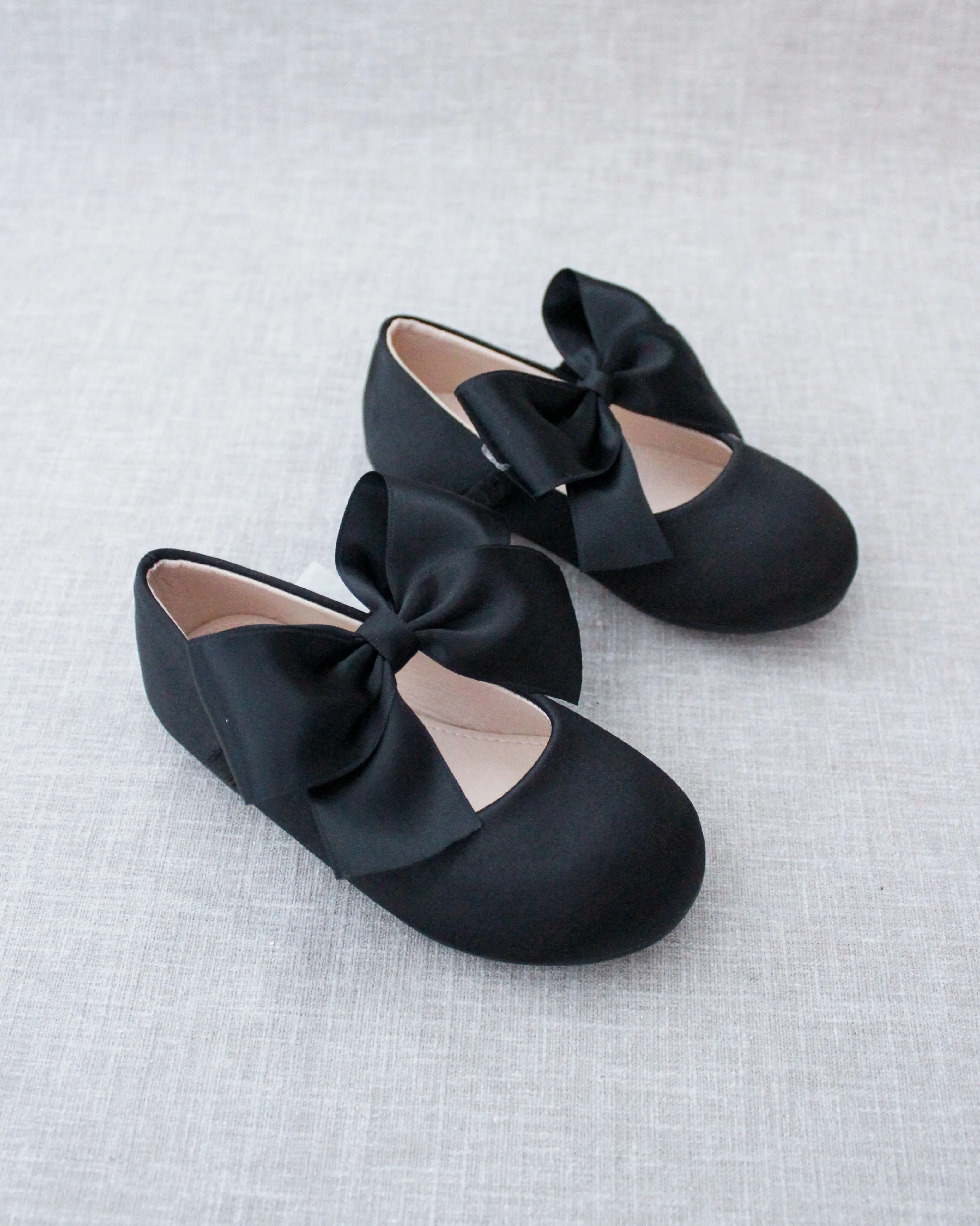 Black Satin Mary Jane Flats with Satin Bow