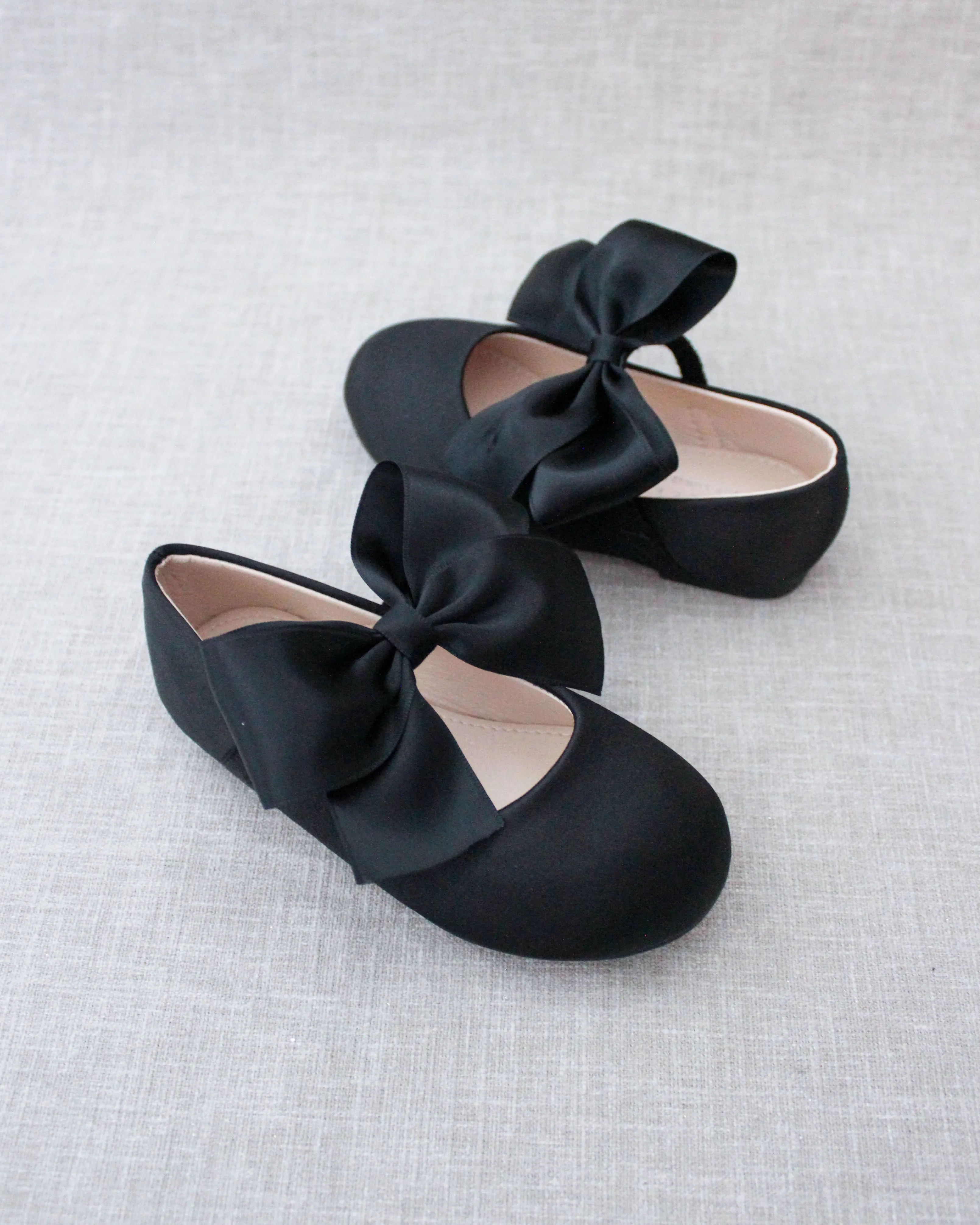 Black Satin Mary Jane Flats with Satin Bow