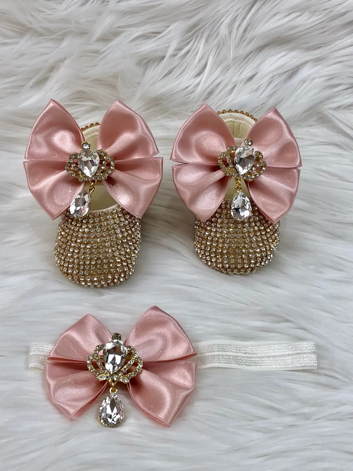 Blush & Gold Jeweled Ada Shoes & Headband