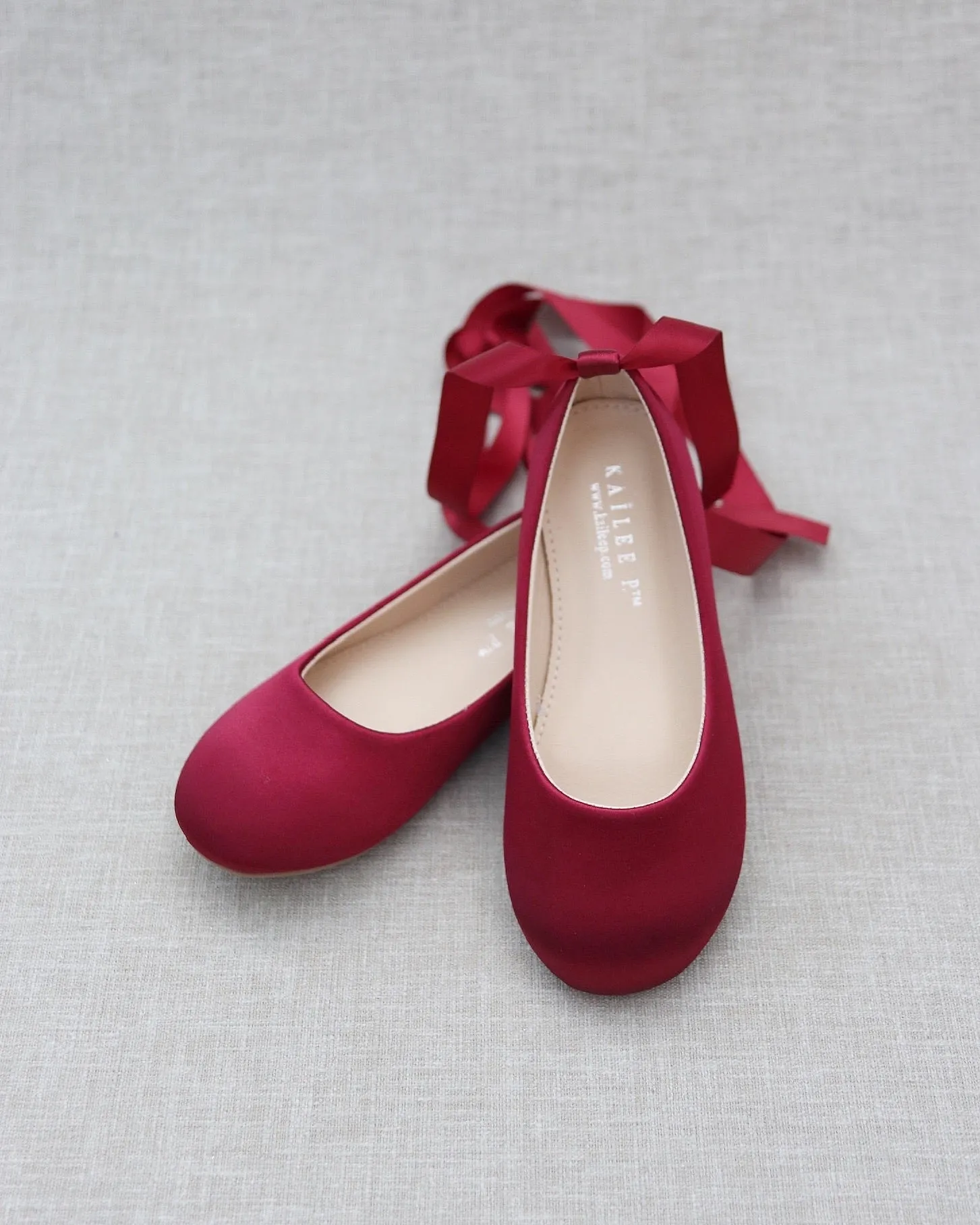 Burgundy Satin Ankle Tie or Ballerina Lace Up