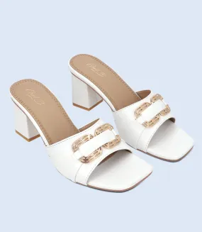 BW9379-WHITE-Women Slipper Heel