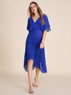 Cape Sleeve Pleated Chiffon Midi Dress