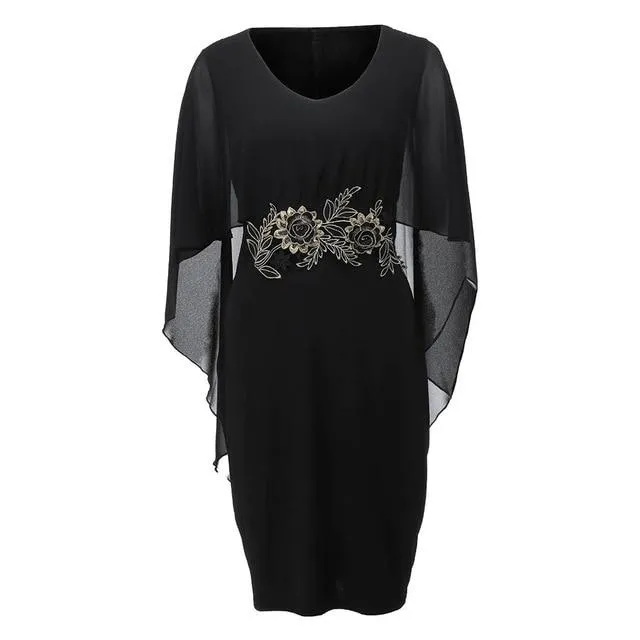 Casual Chiffon V Neck Applique Loose Dress