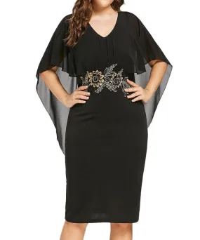 Casual Chiffon V Neck Applique Loose Dress