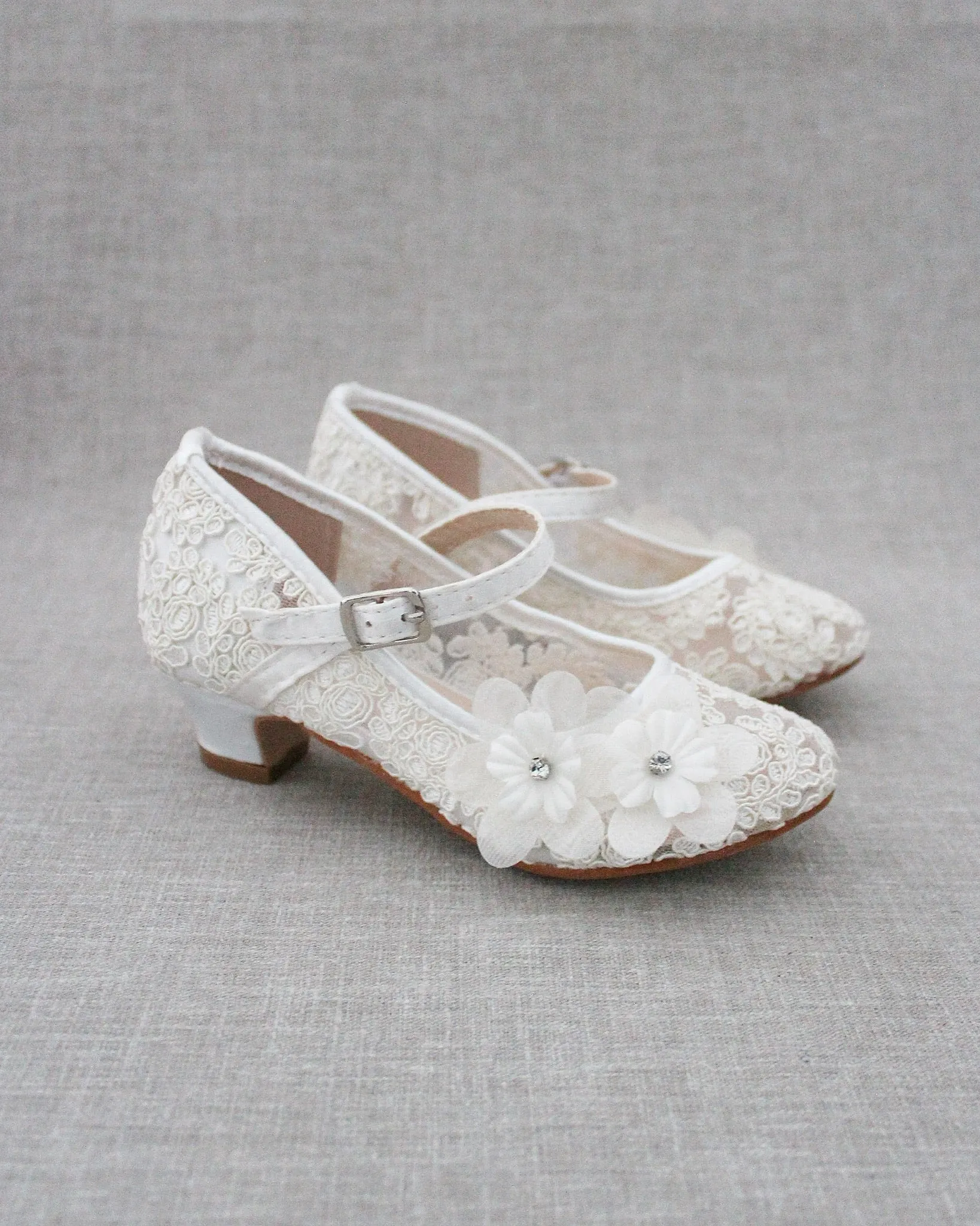 Crochet Lace Mary Jane Heels with Flower Applique