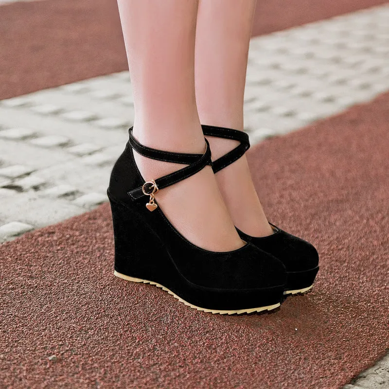 Cross Straps Platform Wedges Heels Shoes for Women 9050