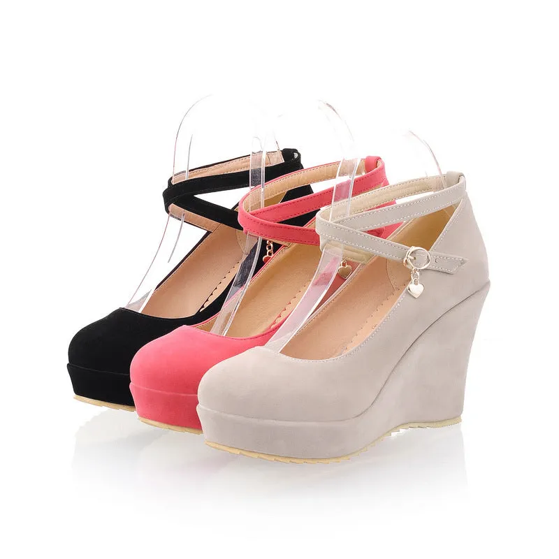 Cross Straps Platform Wedges Heels Shoes for Women 9050