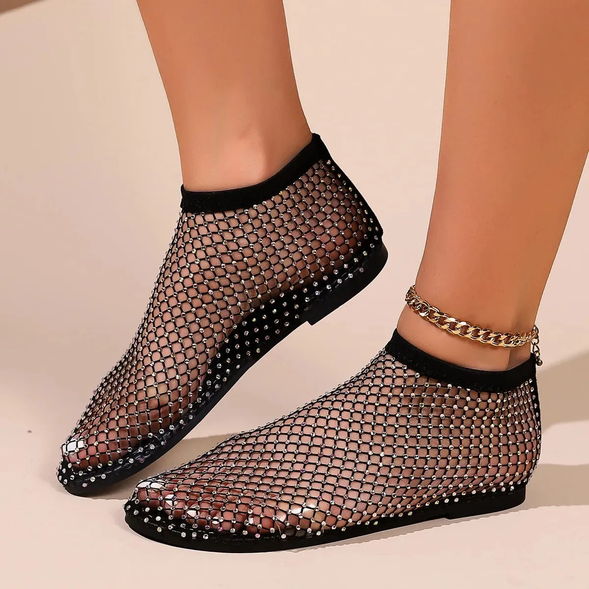 Crystal Embellished Mesh Ballet Flats