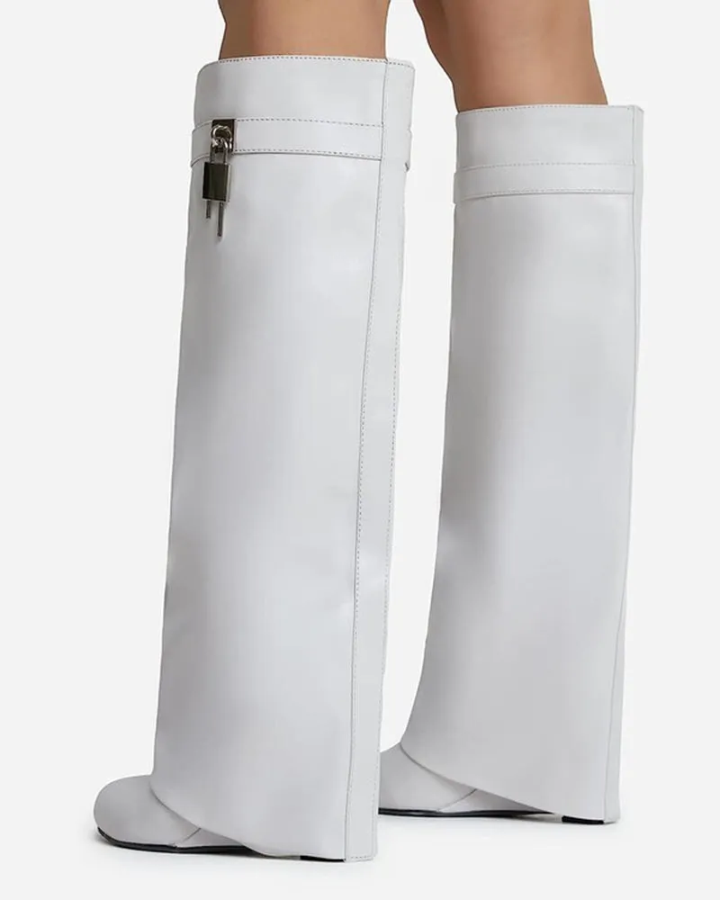 Decorative Lock Knee High Fold Over Boots