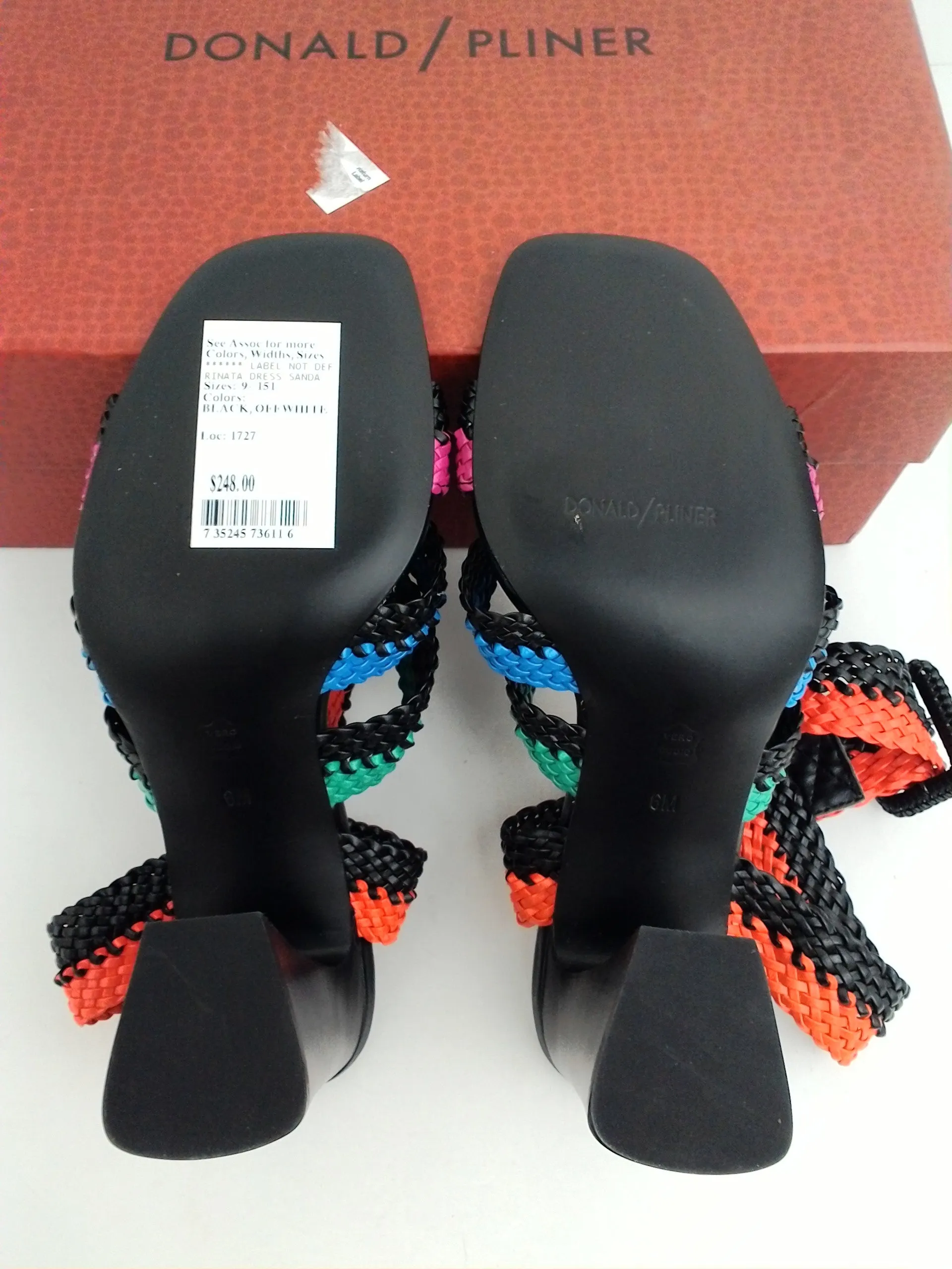 Donald Pliner Women's Rinata Black/Pink/Orange/Blue/Green Heeled Sandal Size 6 M