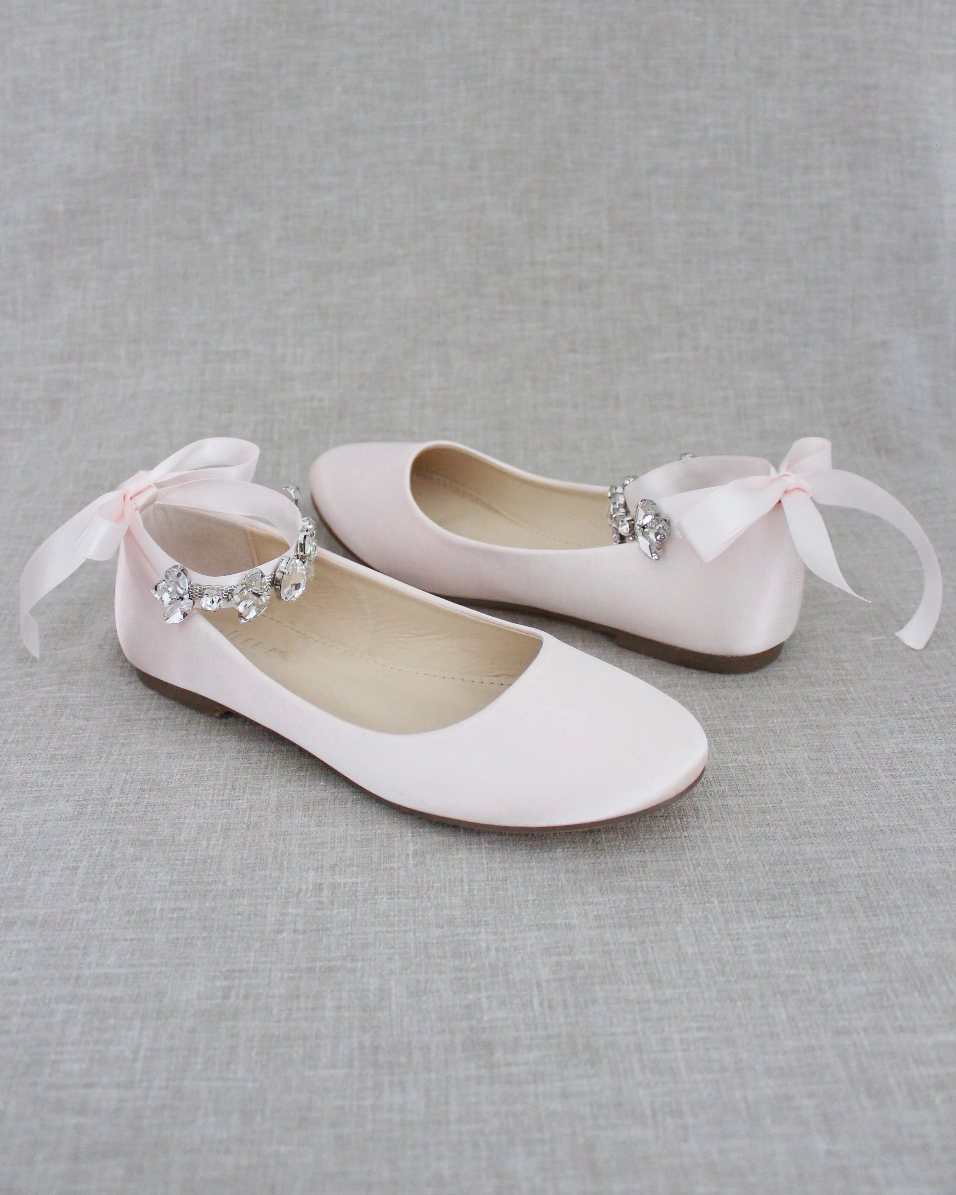 Evening Round Toe Flat with Crystal Strap