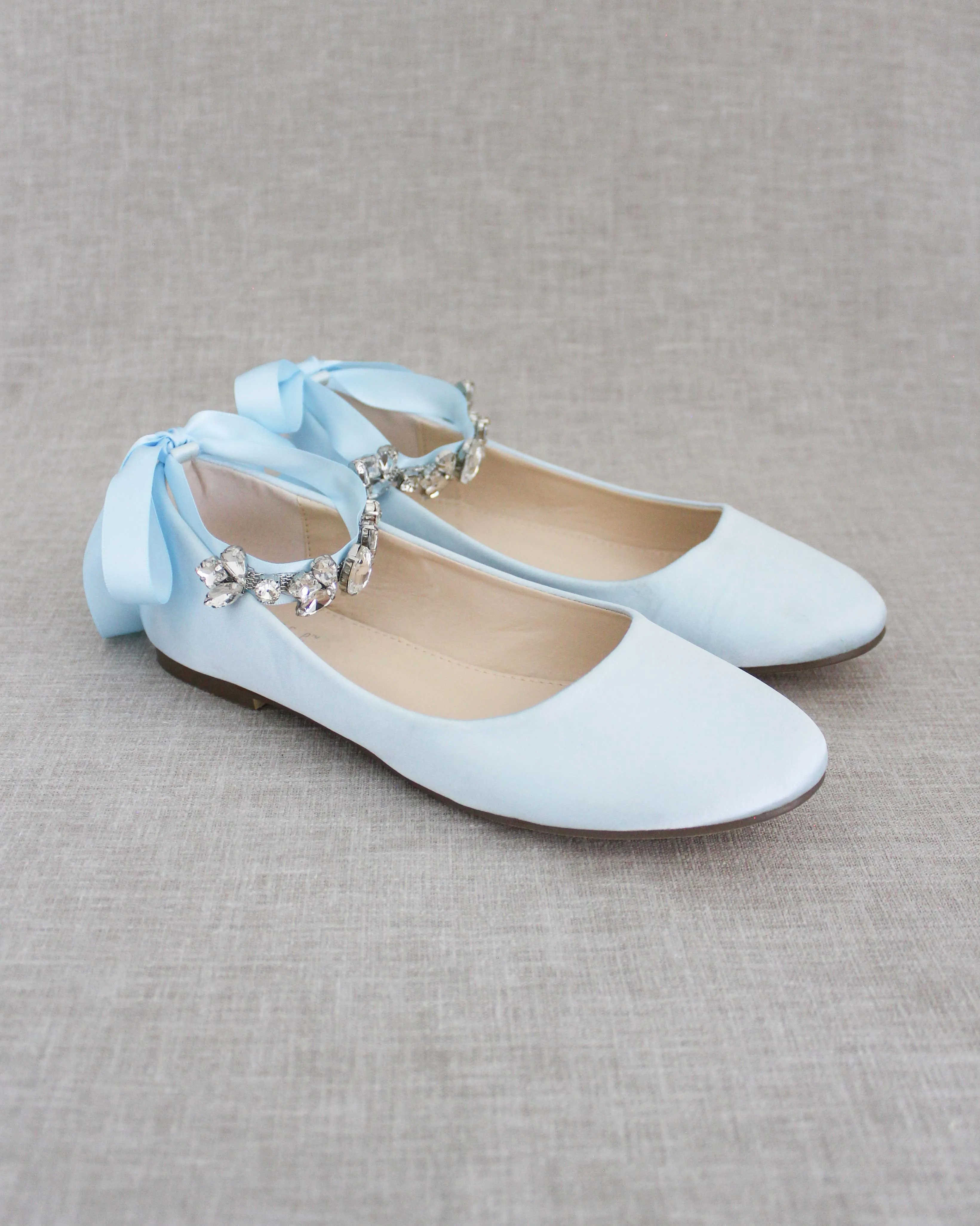 Evening Round Toe Flat with Crystal Strap