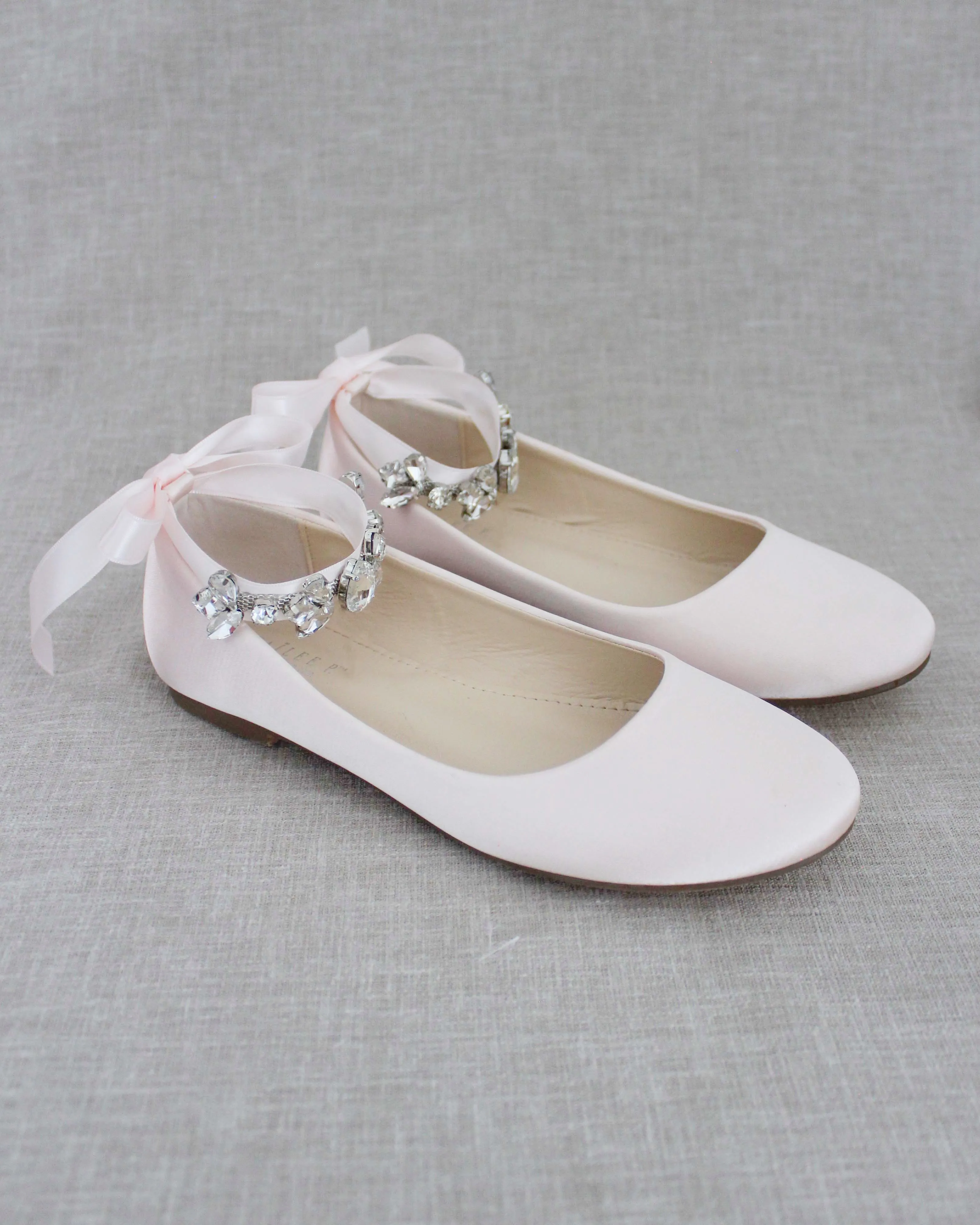 Evening Round Toe Flat with Crystal Strap