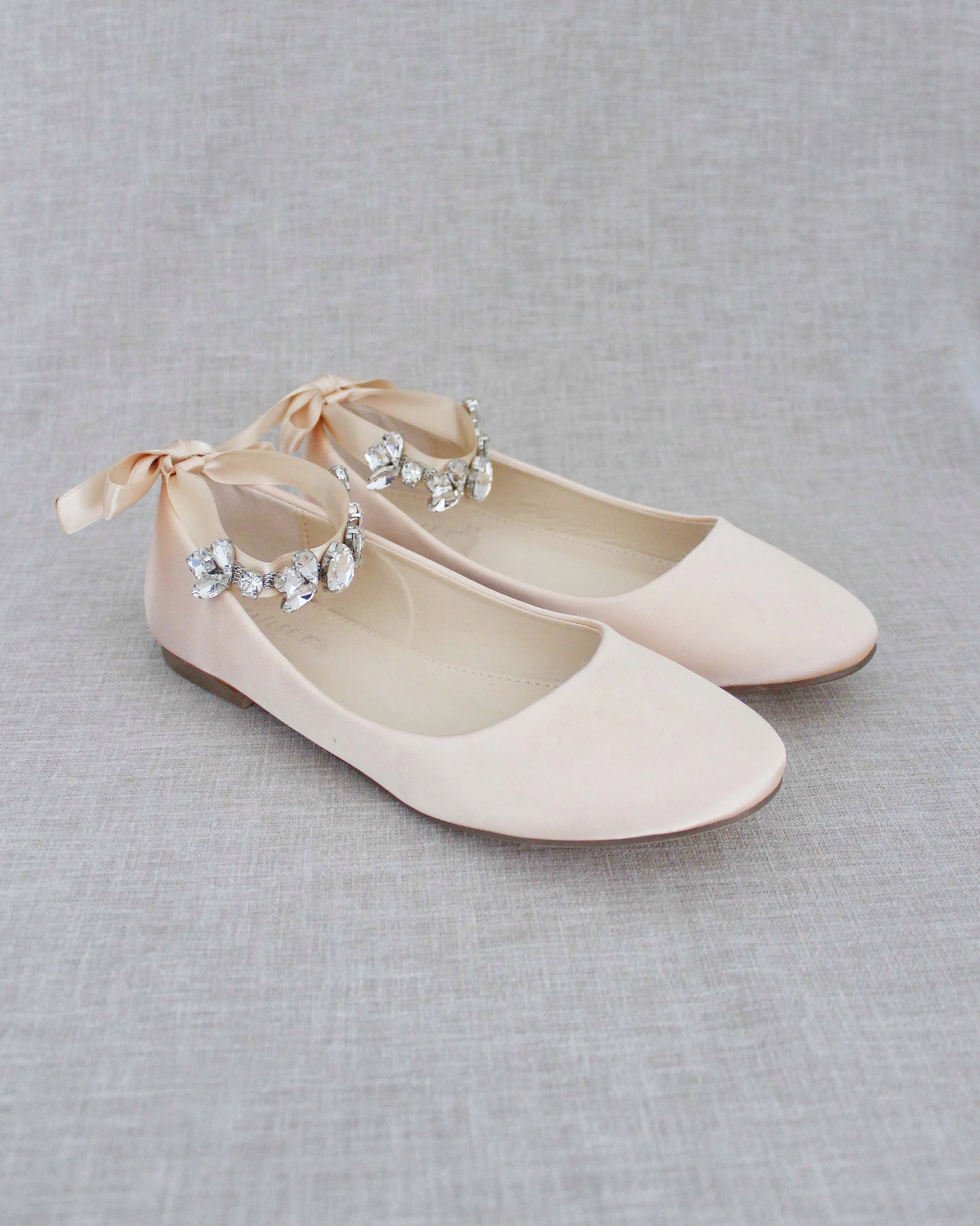 Evening Round Toe Flat with Crystal Strap