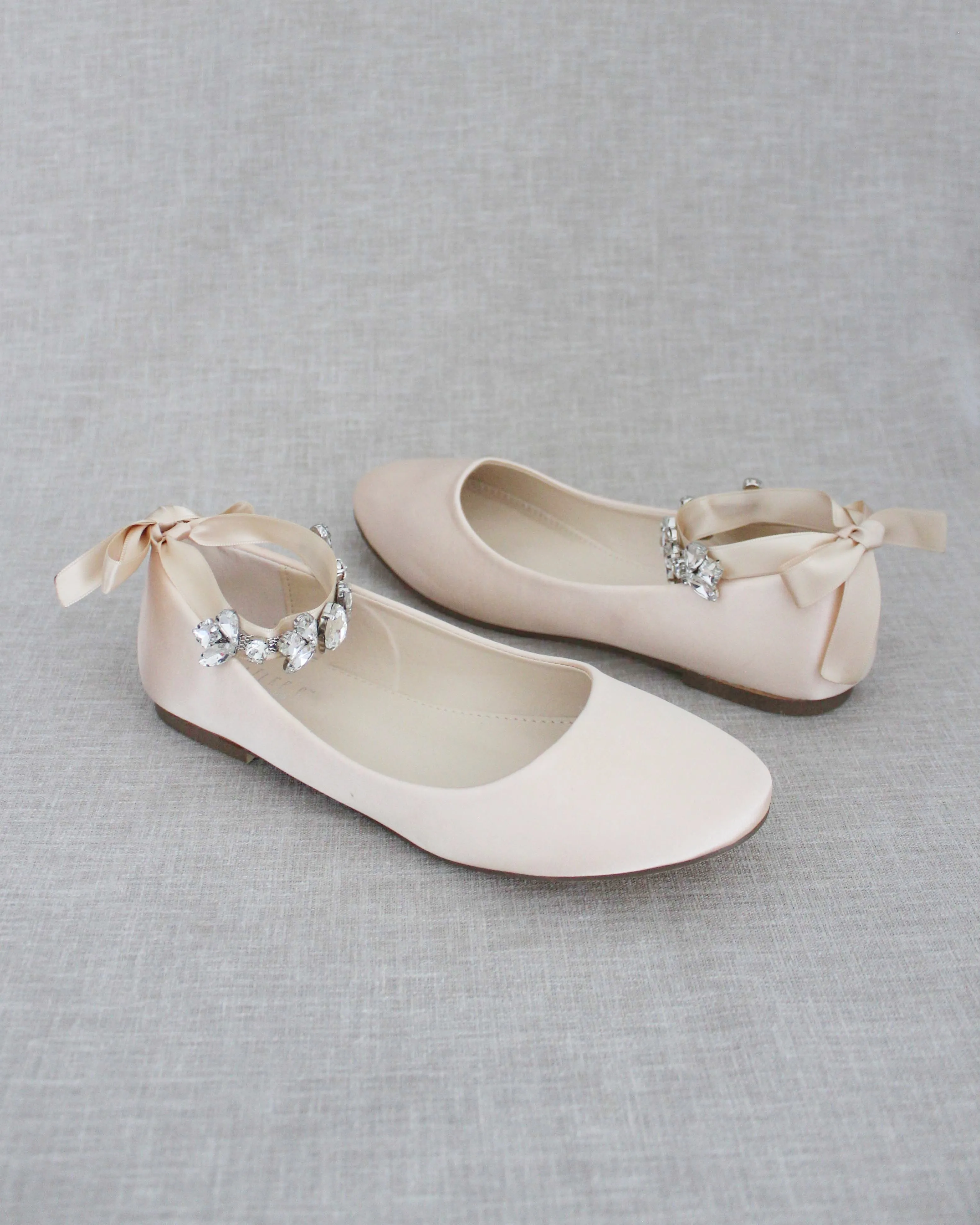 Evening Round Toe Flat with Crystal Strap