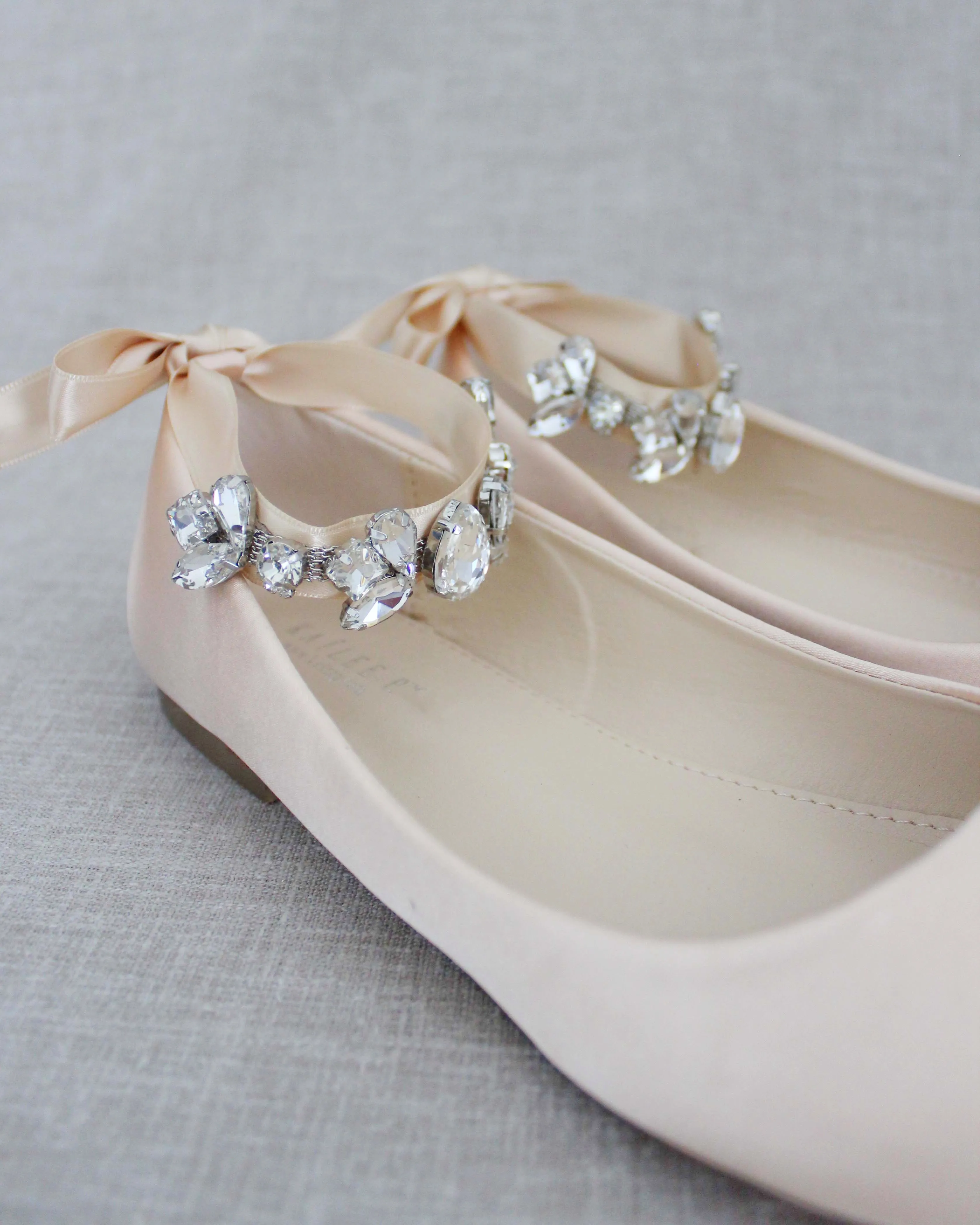 Evening Round Toe Flat with Crystal Strap