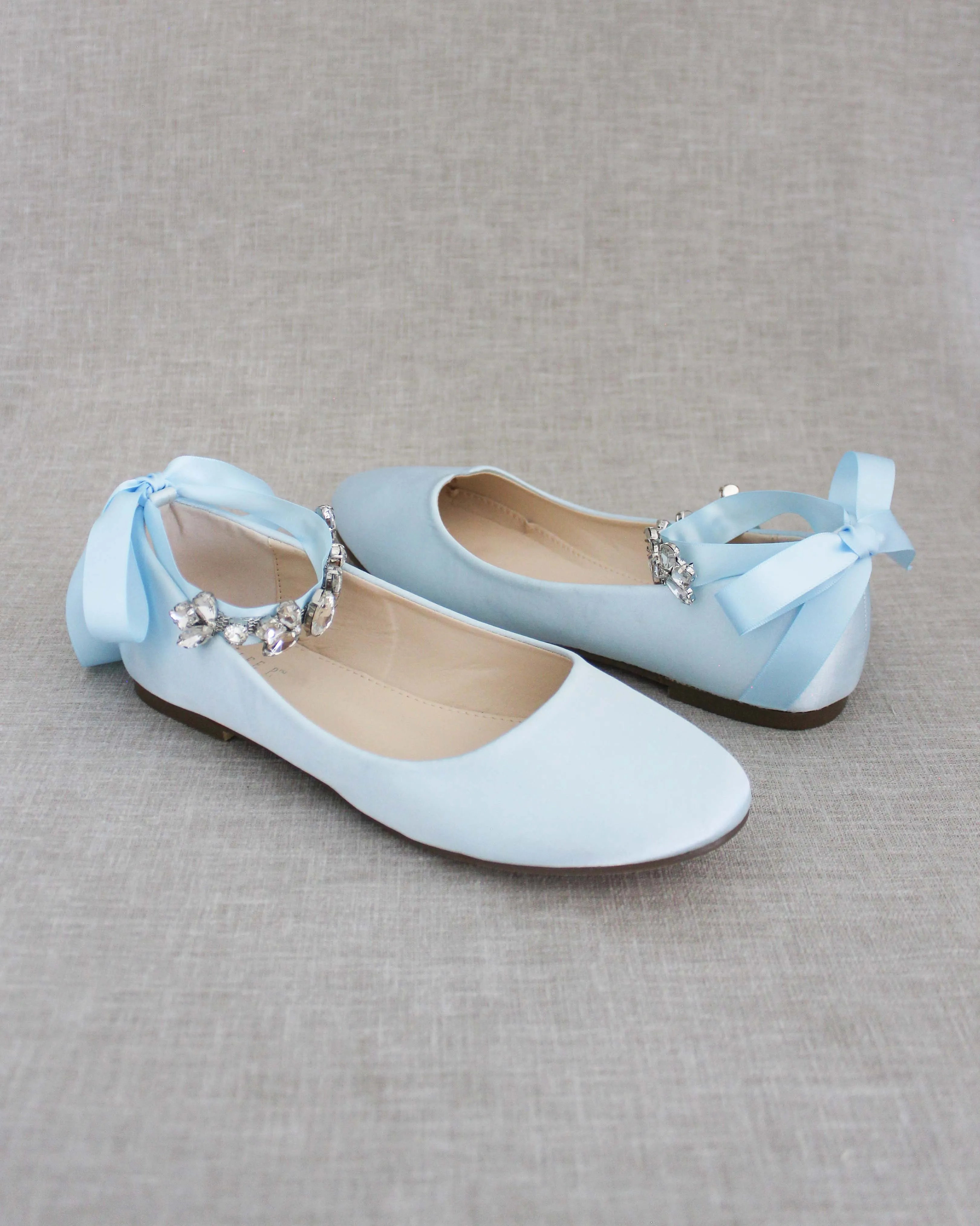 Evening Round Toe Flat with Crystal Strap