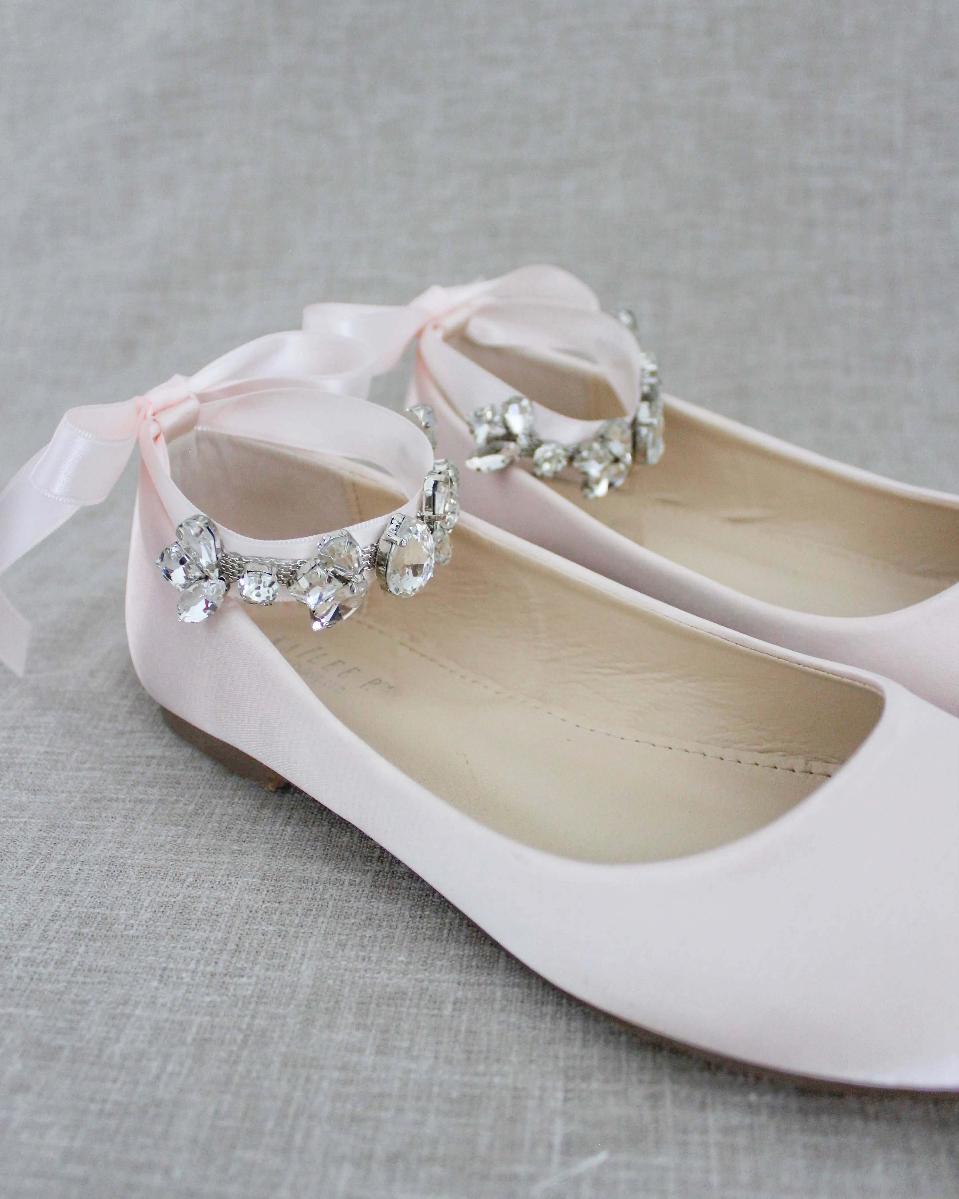 Evening Round Toe Flat with Crystal Strap