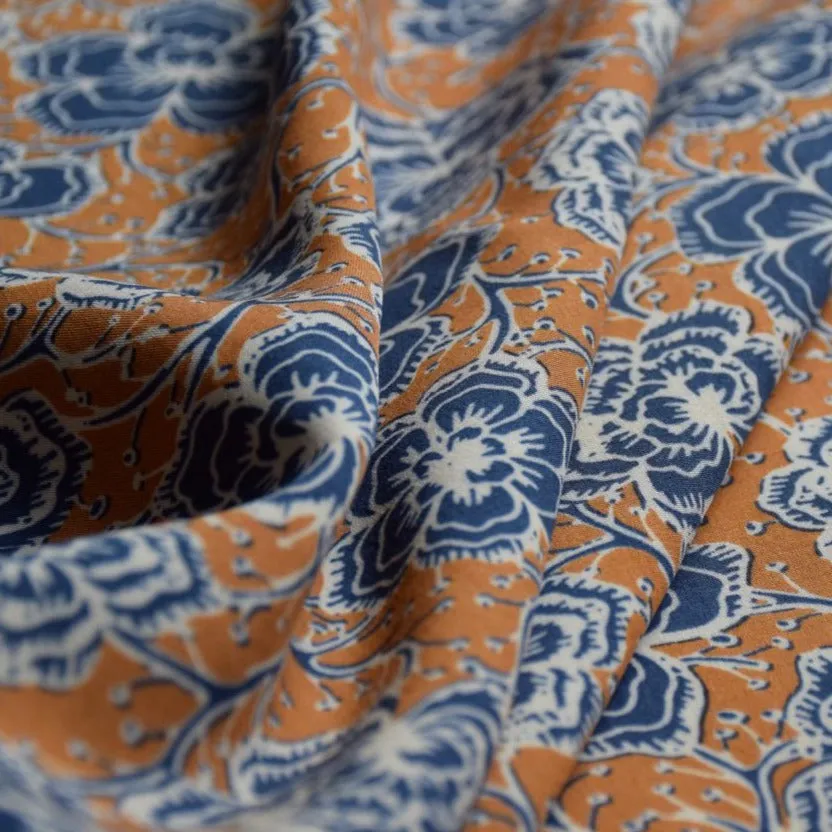 Floral Rayon Challis Fabric From France in Neela Biscuit