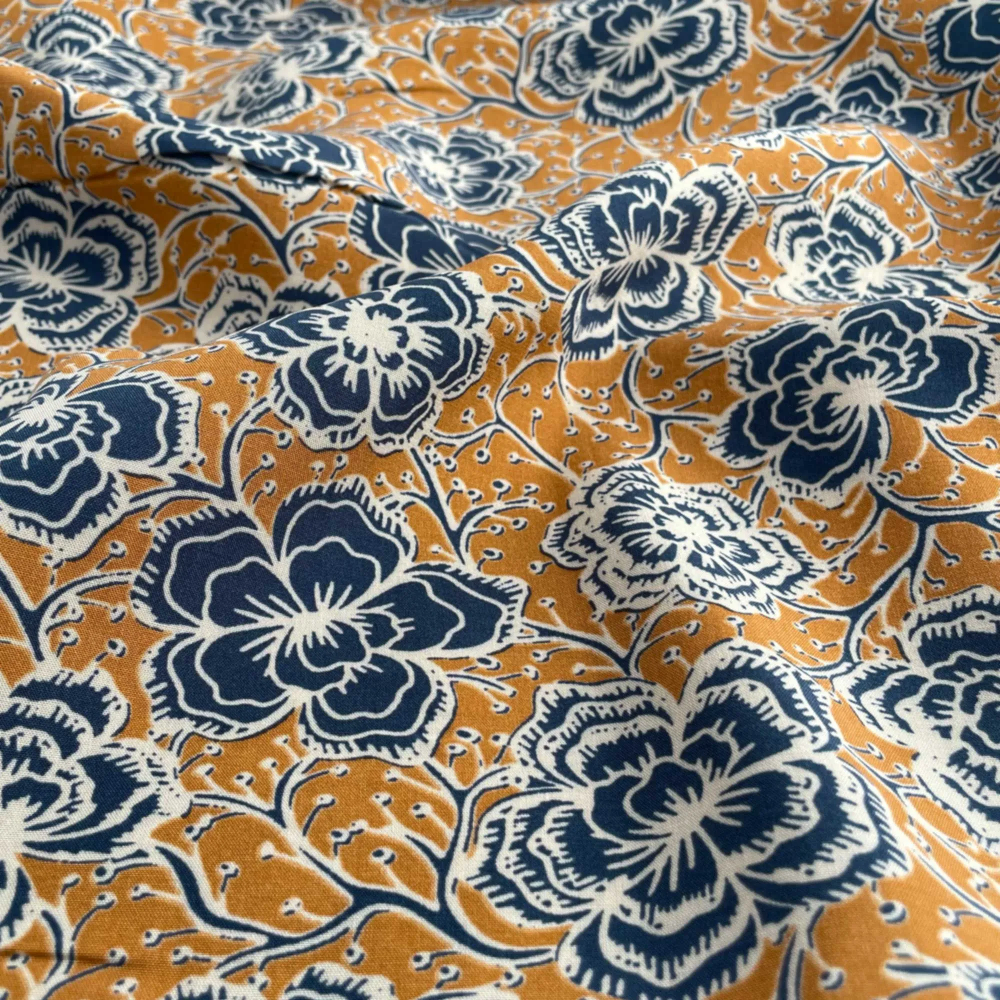 Floral Rayon Challis Fabric From France in Neela Biscuit