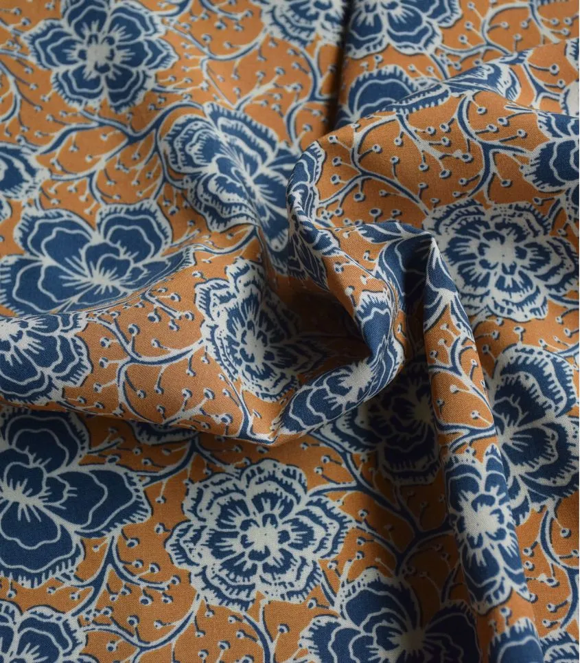 Floral Rayon Challis Fabric From France in Neela Biscuit