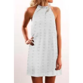 Frayed Dot Halter Dress - White