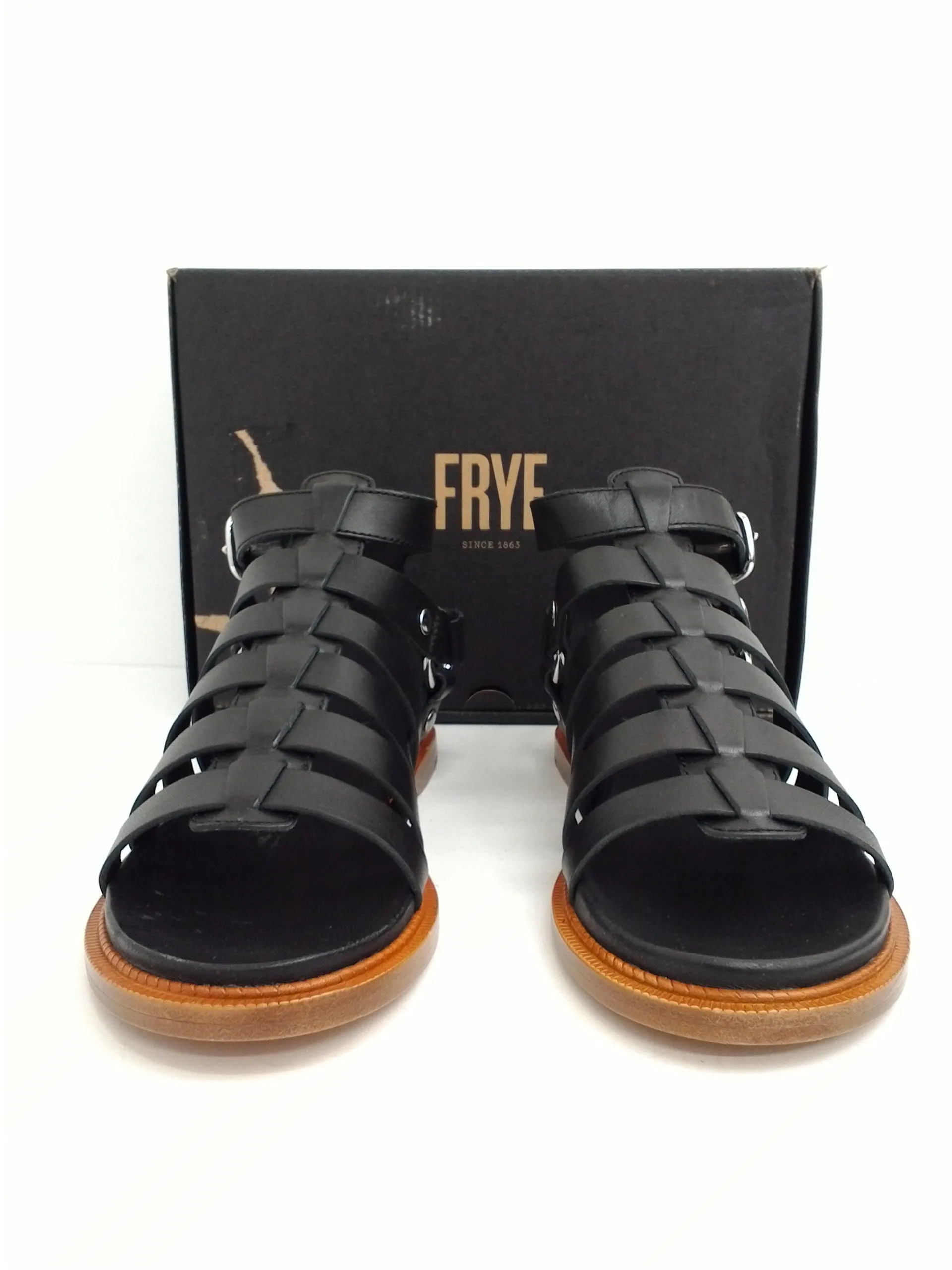 FRYE Women's Andora Gladiator Black Leather Sandal Size 8 M