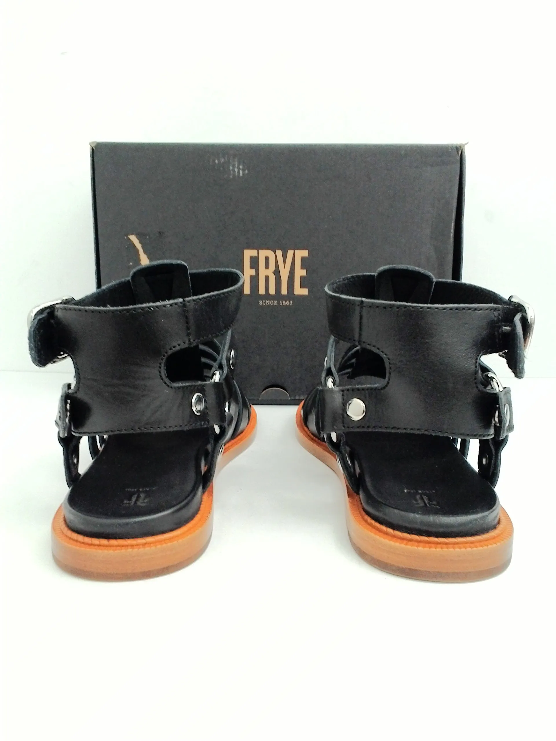 FRYE Women's Andora Gladiator Black Leather Sandal Size 8 M