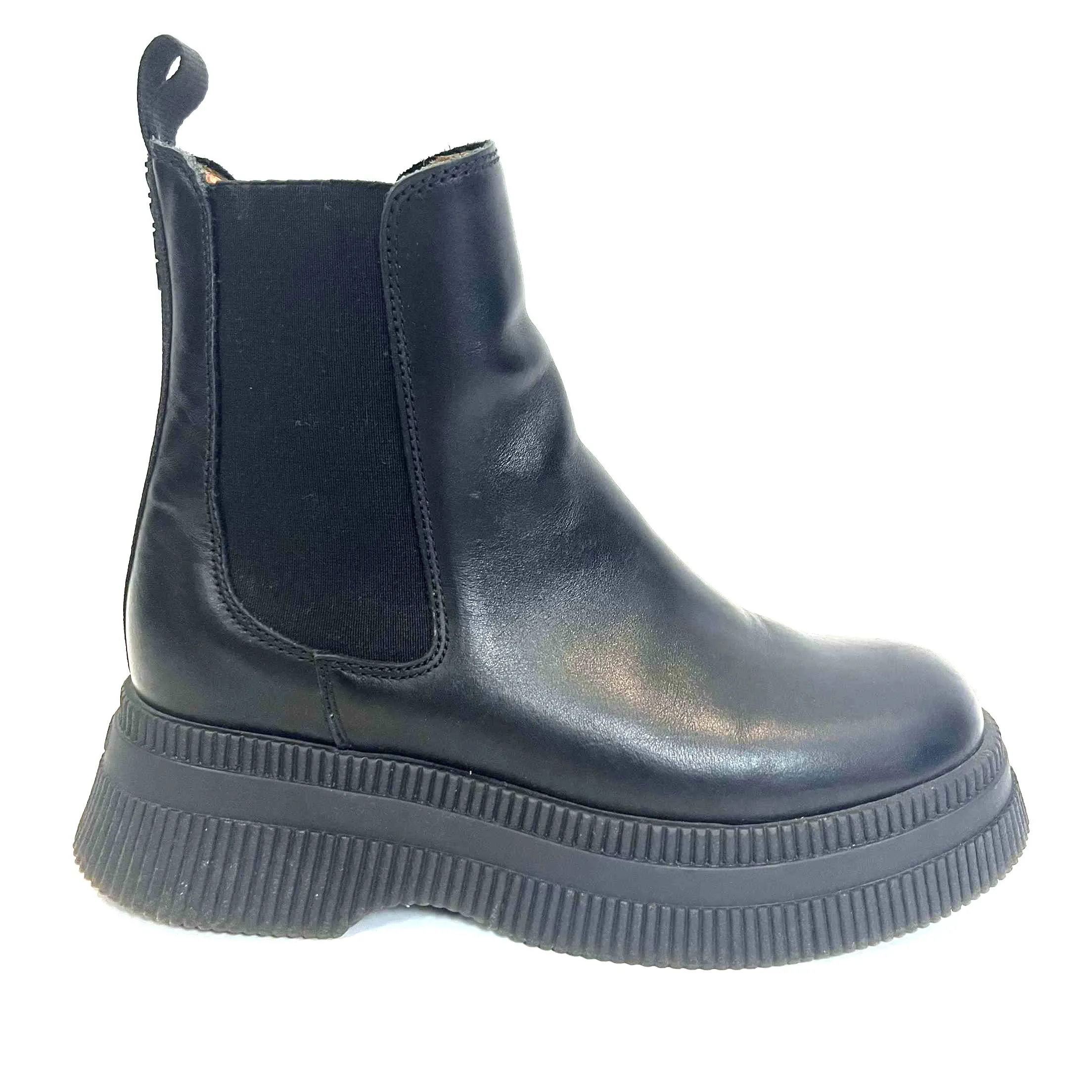 Ganni 345 Black Leather Platform Chelsea Boots 39