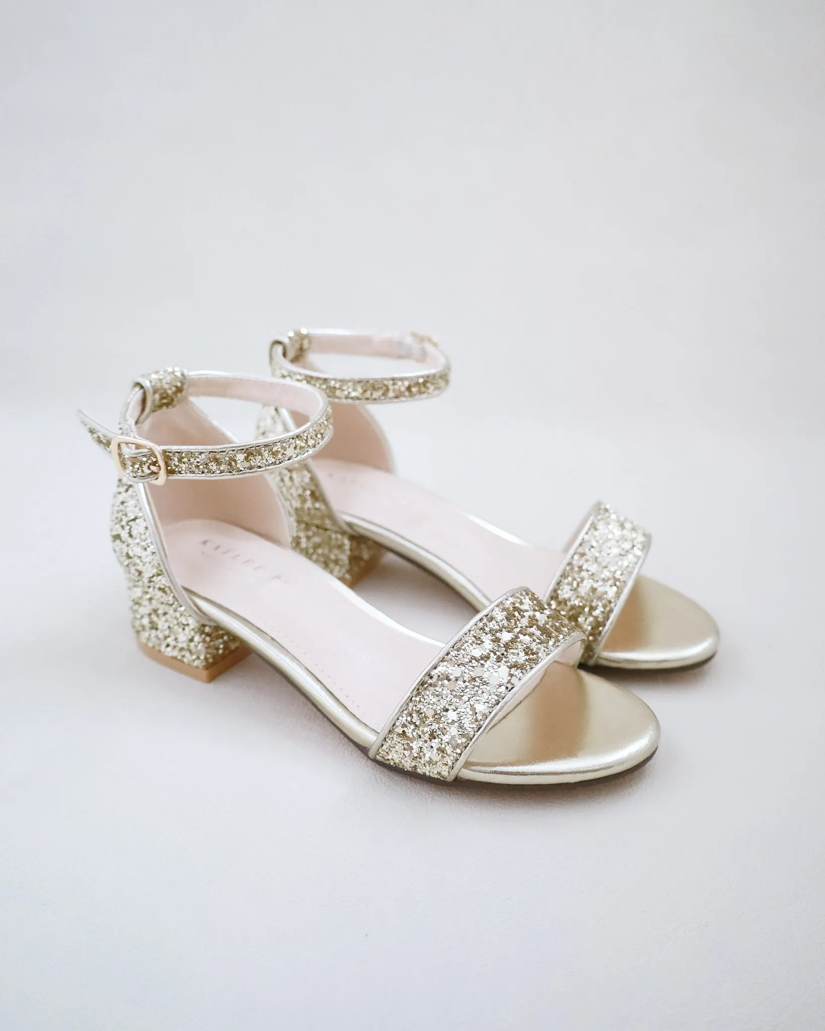 Gold Rock Glitter Low Block Heel Girls Sandals