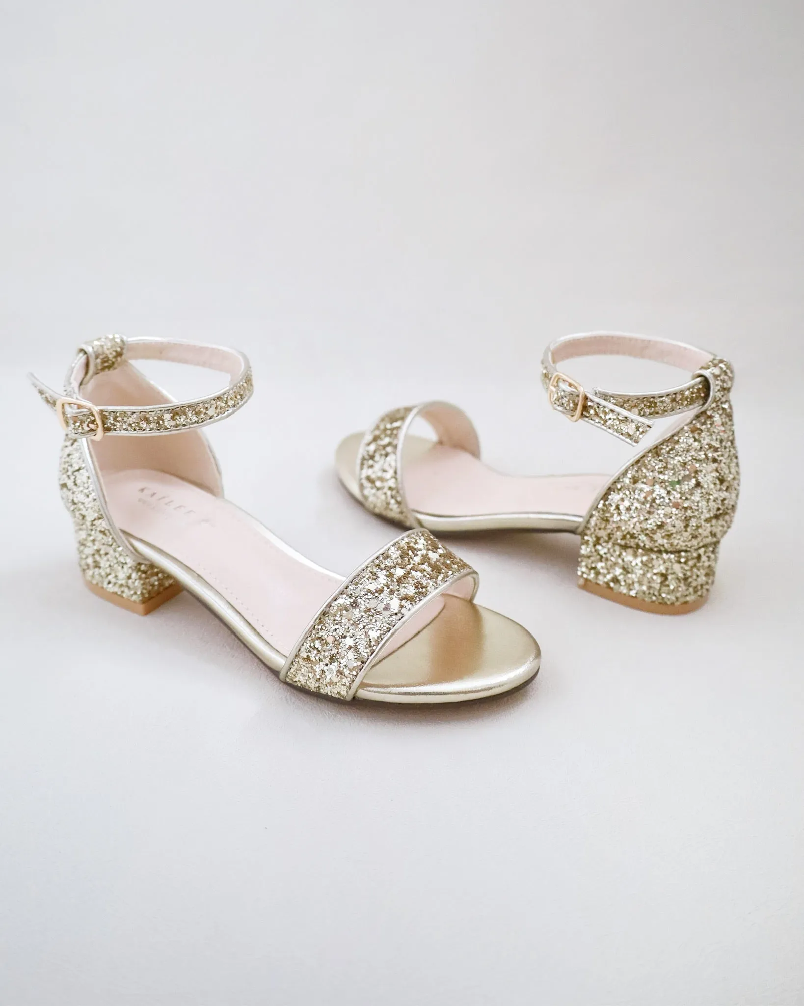 Gold Rock Glitter Low Block Heel Girls Sandals