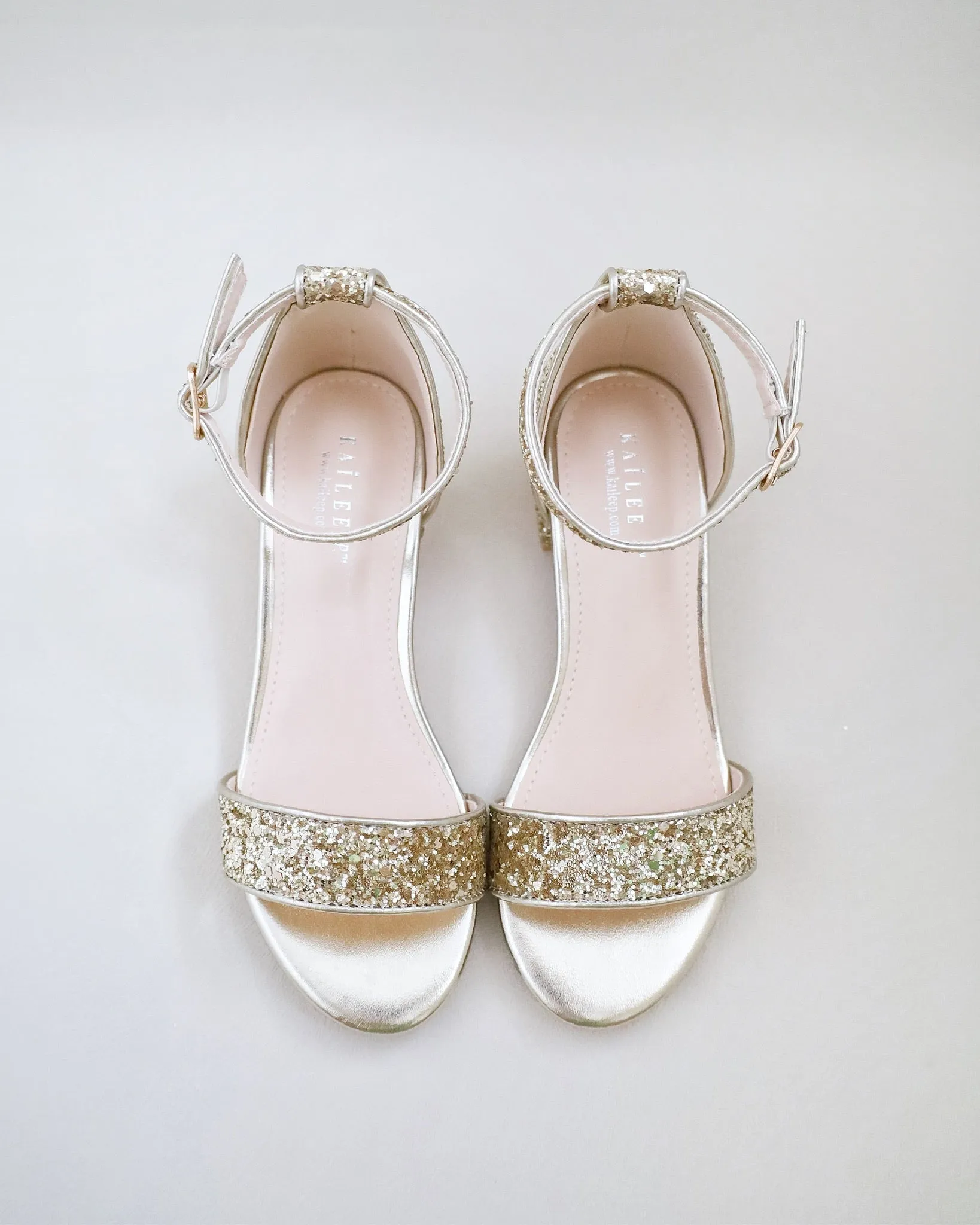 Gold Rock Glitter Low Block Heel Girls Sandals