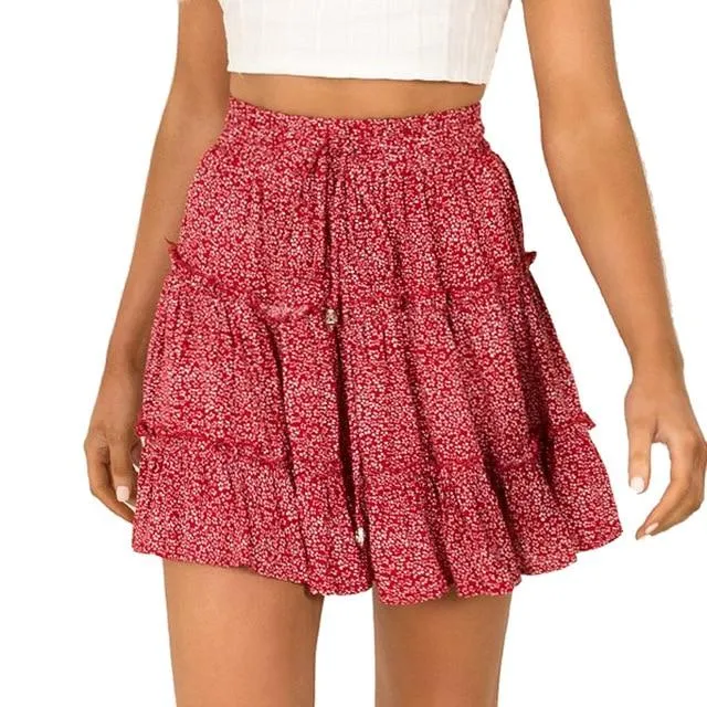 High Waist A Line Bohemian Floral Elastic Short Skirt