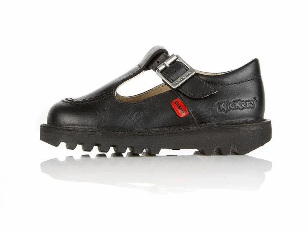 Infants Youths Kickers KICK T CORE Leather T Bar Shoes Black