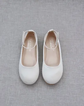 Ivory Satin Flats with Velcro Ankle Strap