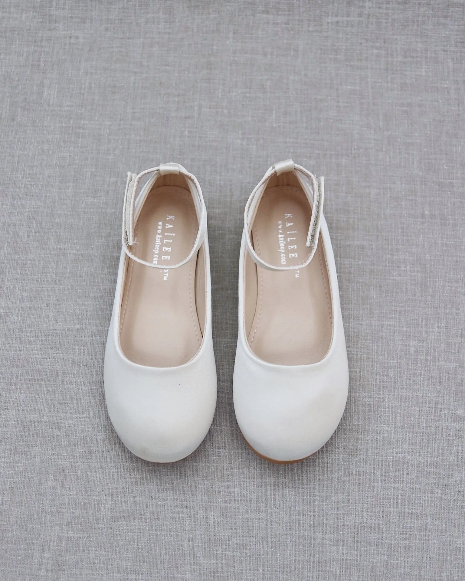 Ivory Satin Flats with Velcro Ankle Strap