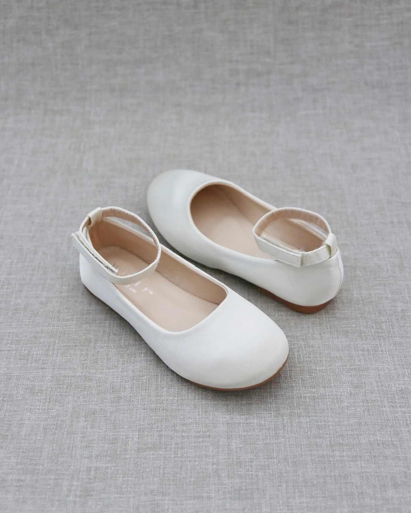 Ivory Satin Flats with Velcro Ankle Strap