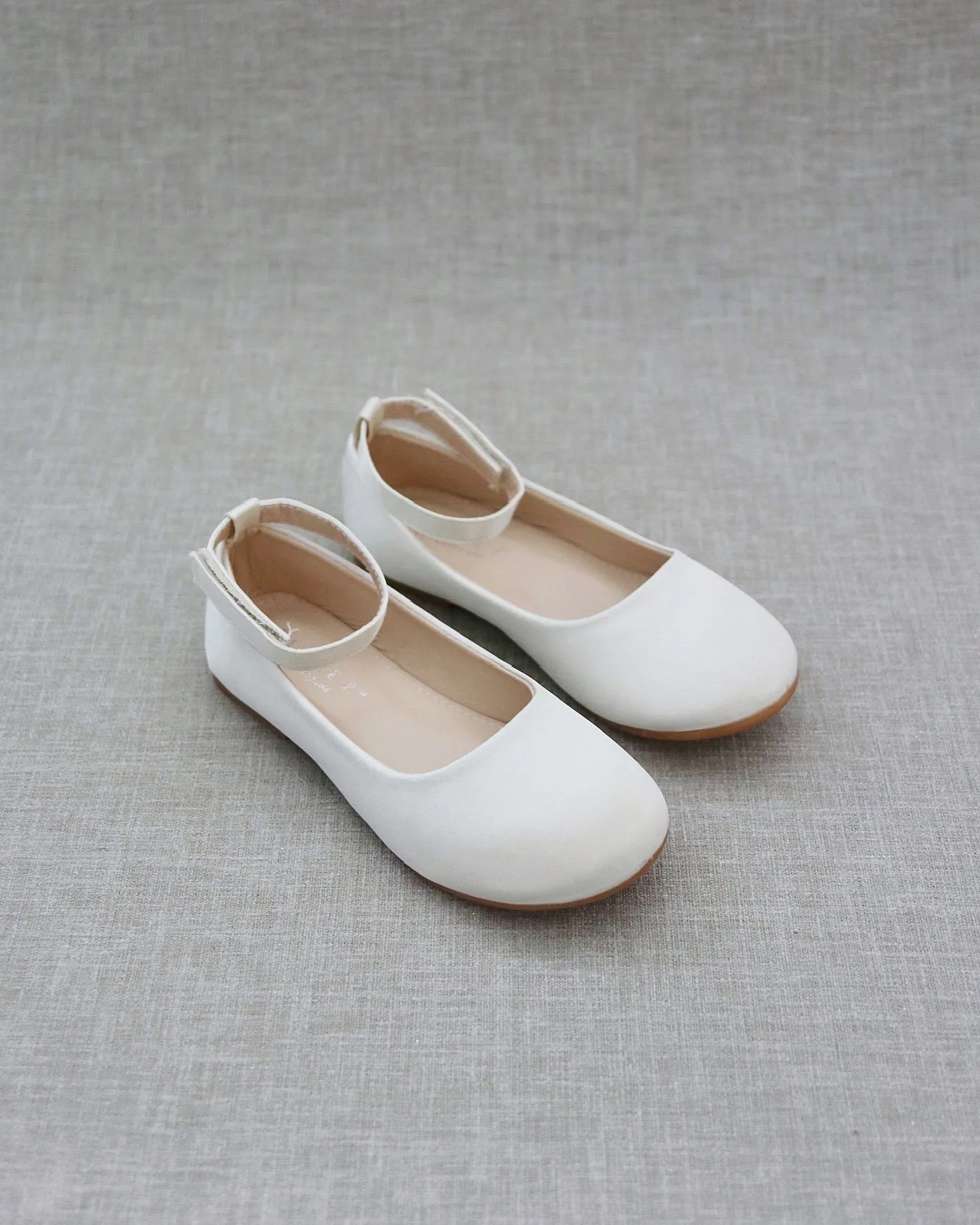 Ivory Satin Flats with Velcro Ankle Strap