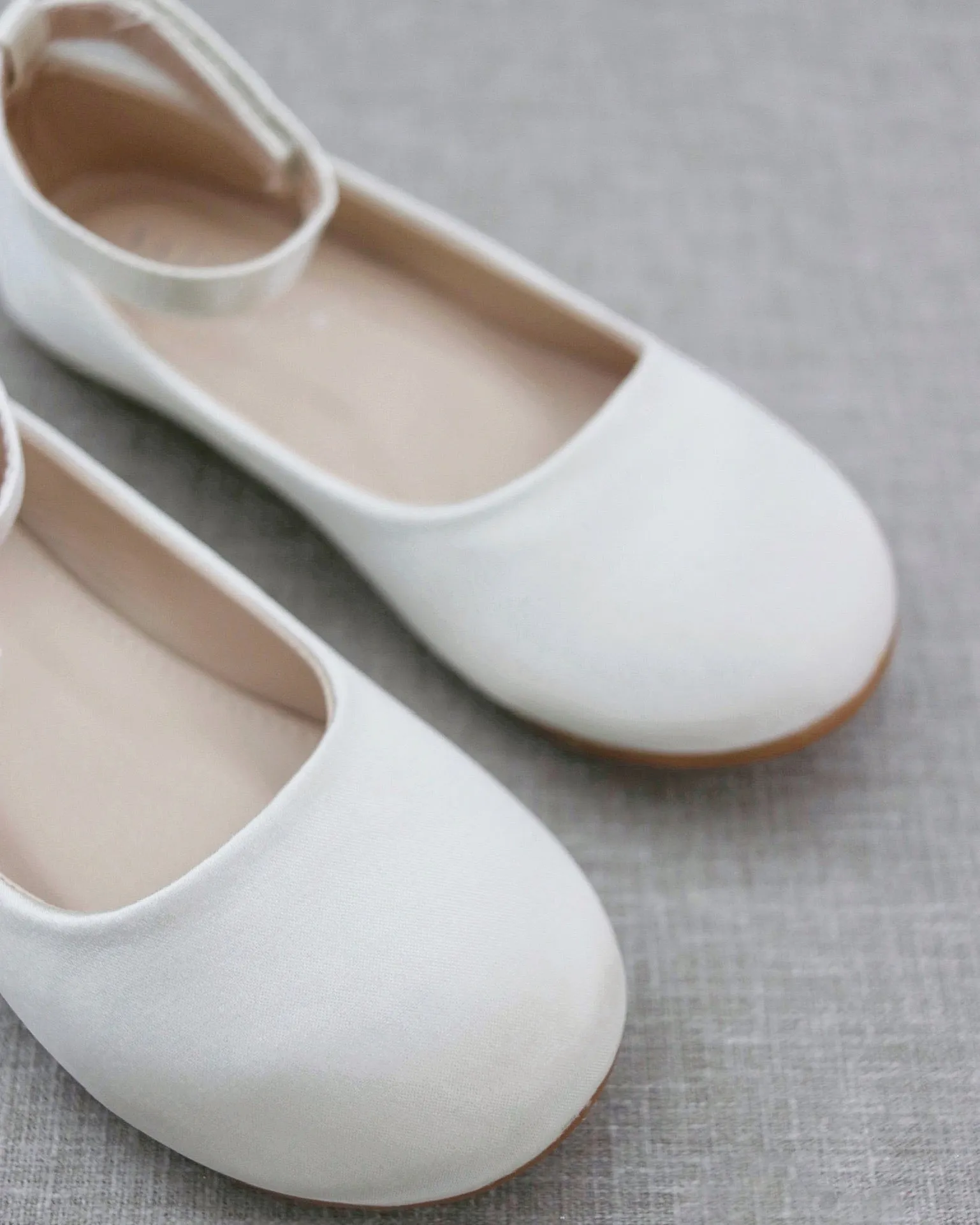 Ivory Satin Flats with Velcro Ankle Strap