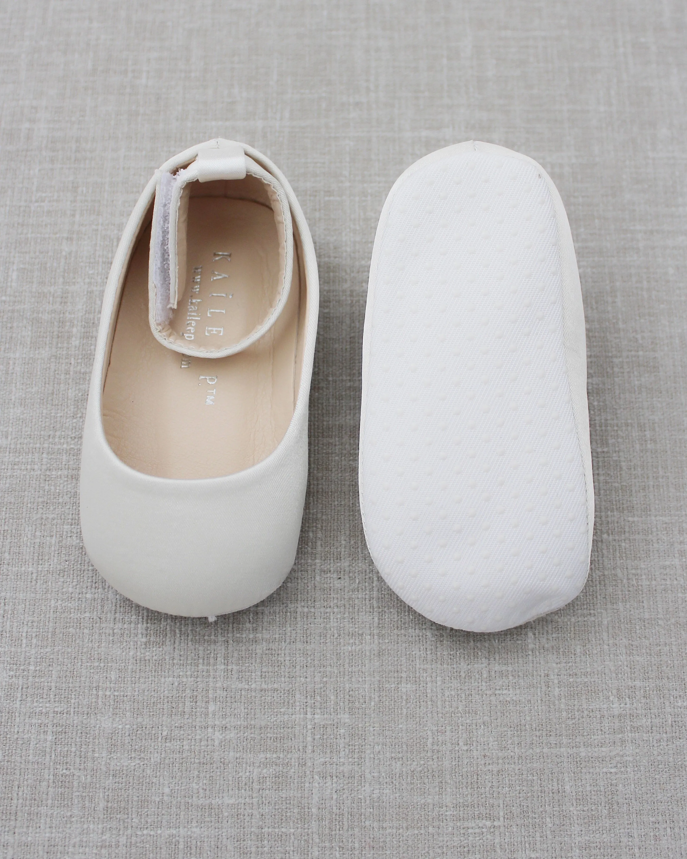 Ivory Satin Flats with Velcro Ankle Strap