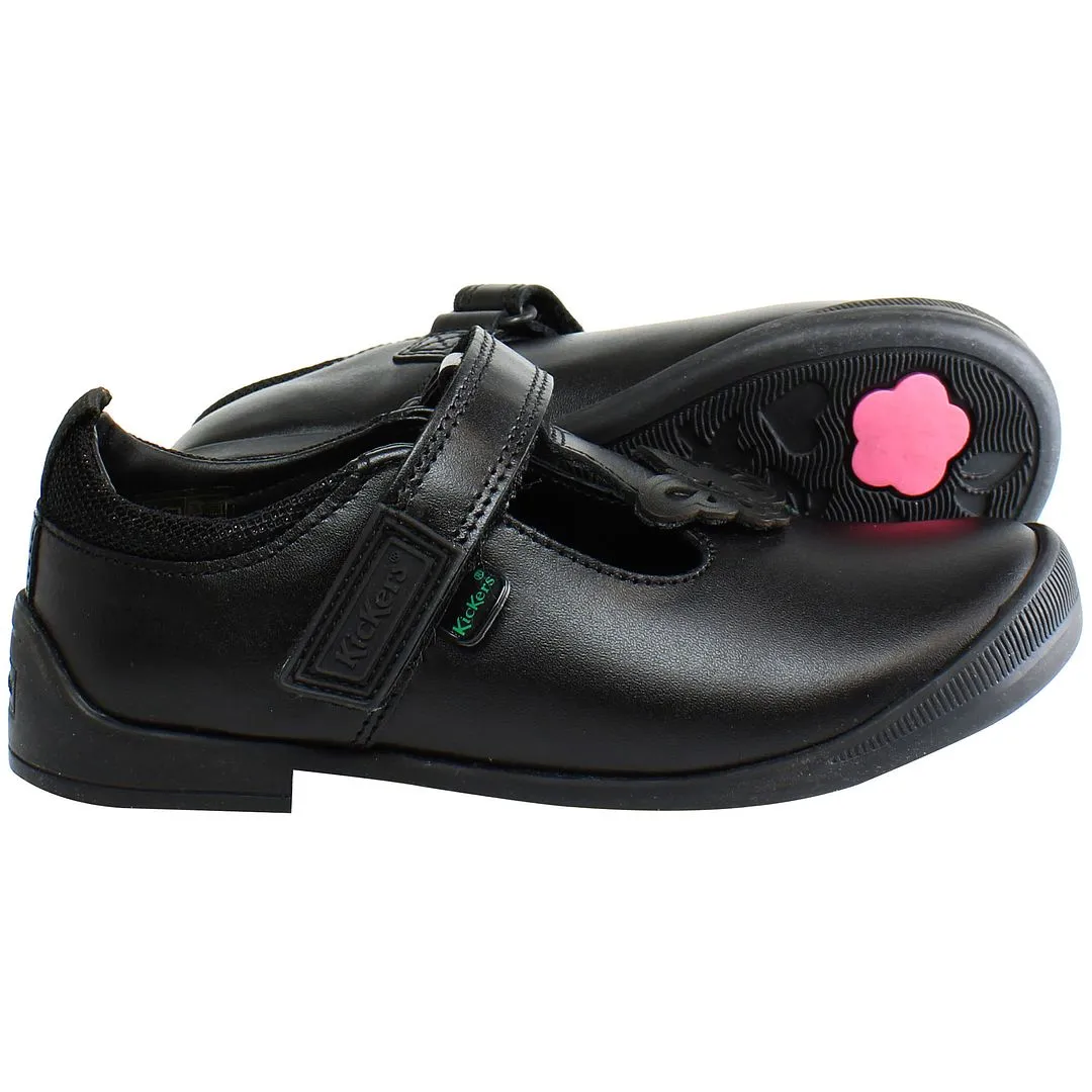 Kickers Bridie Flutter T-Bar Kids Black Shoes