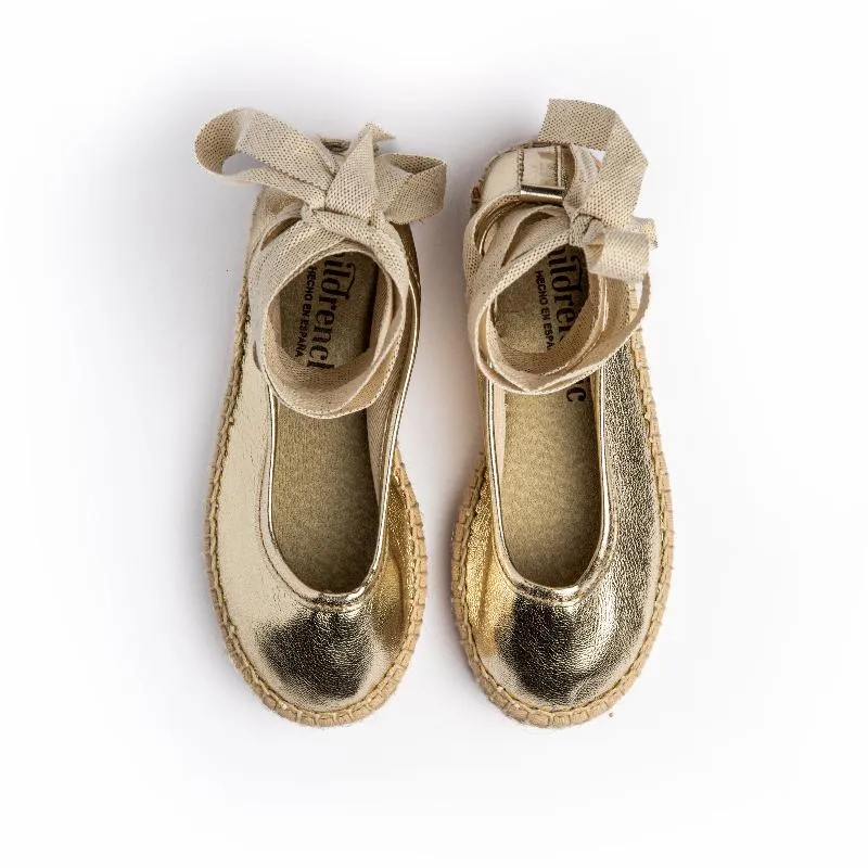 Leather Espadrilles in Metallic Gold